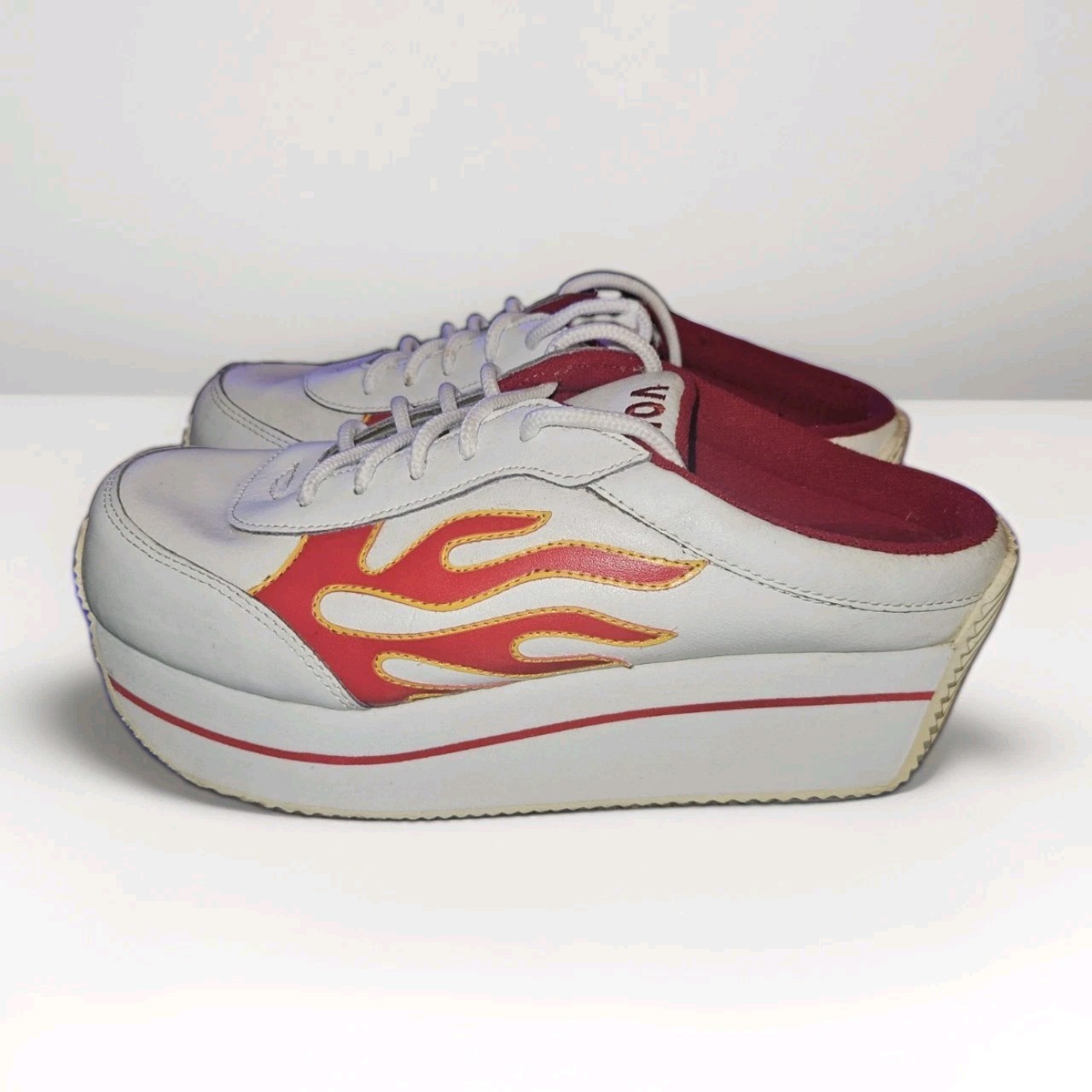Vintage Y2K Volatile Arson Flame Platform Open Back Sneakers Womens Size 10