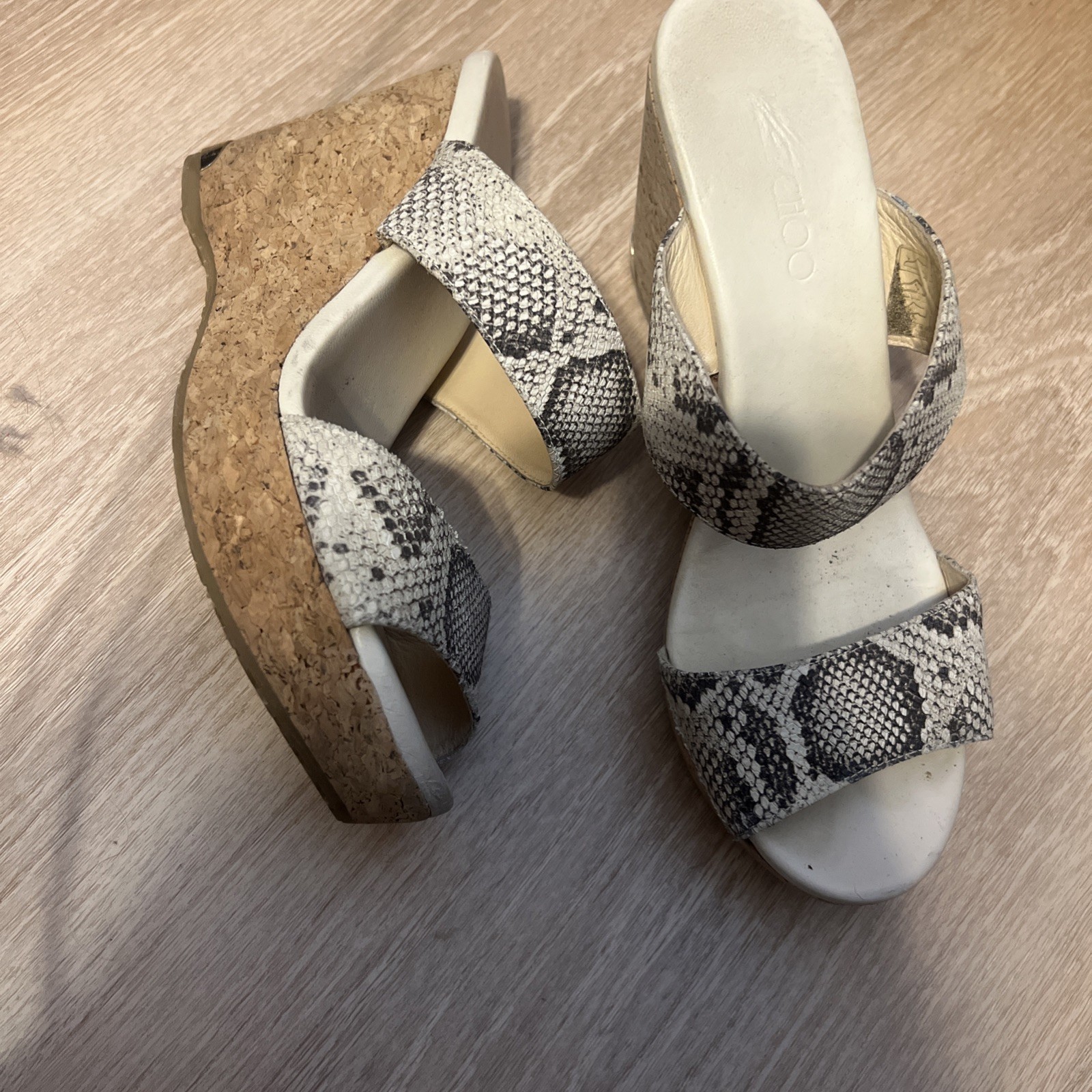 Jimmy Choo Parker 100 Snake-Embossed Platform Wedge Sandals Womens US8.5 EU38.5