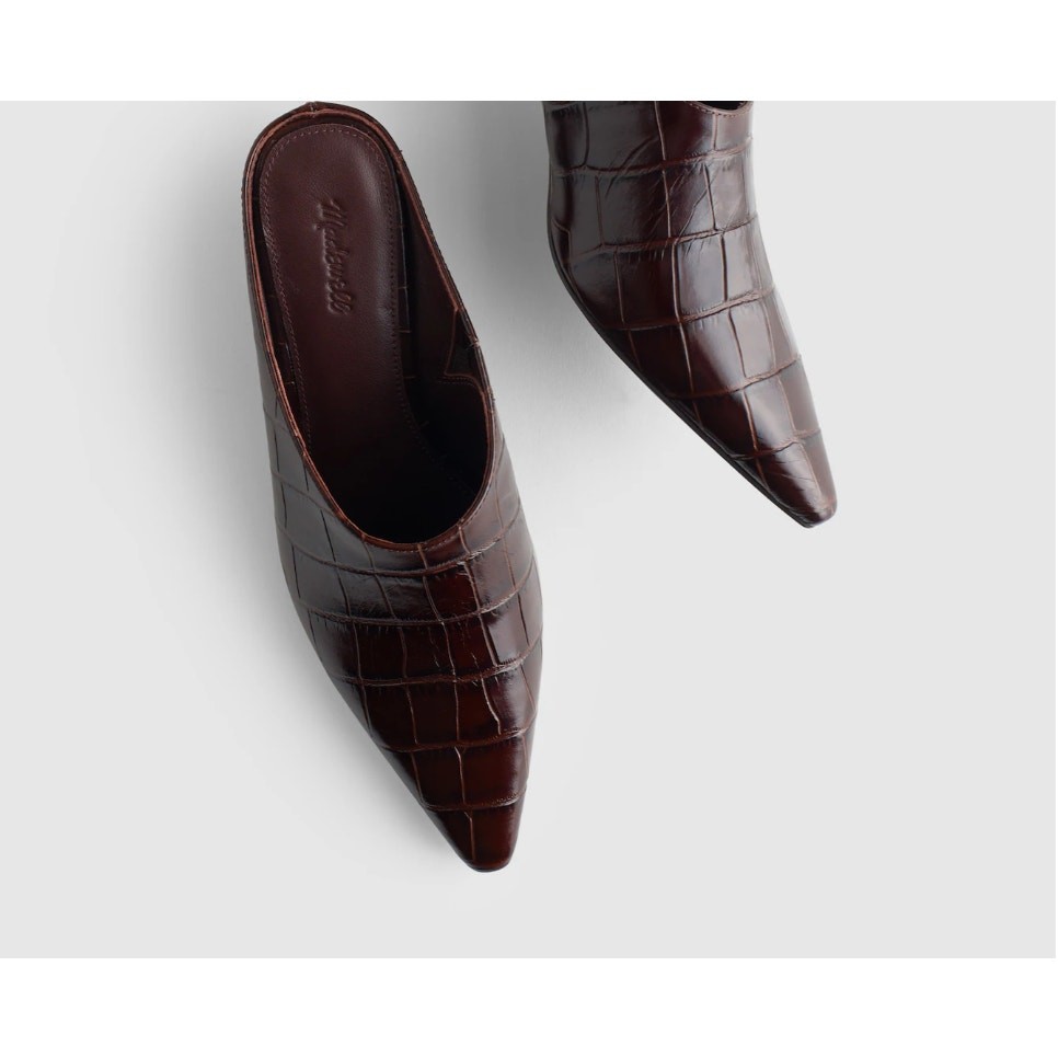 Madewell The Emilie Heeled Mule Chocolate Raisin Croc Leather Size 9 NWOB