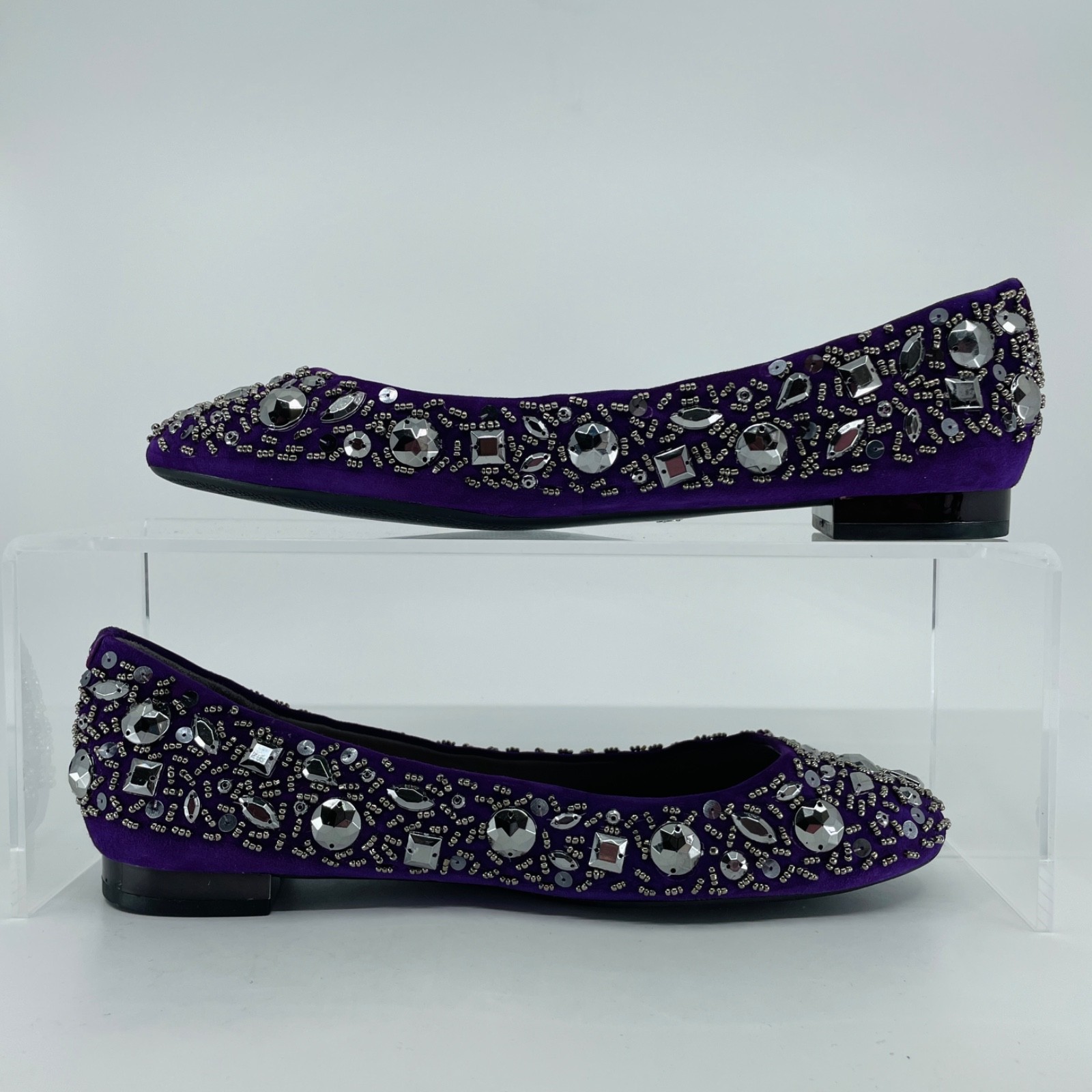 Kenneth Cole 9.5 Plum Purple Silver Sparkle & Shine Embellished Ballet Flats NEW