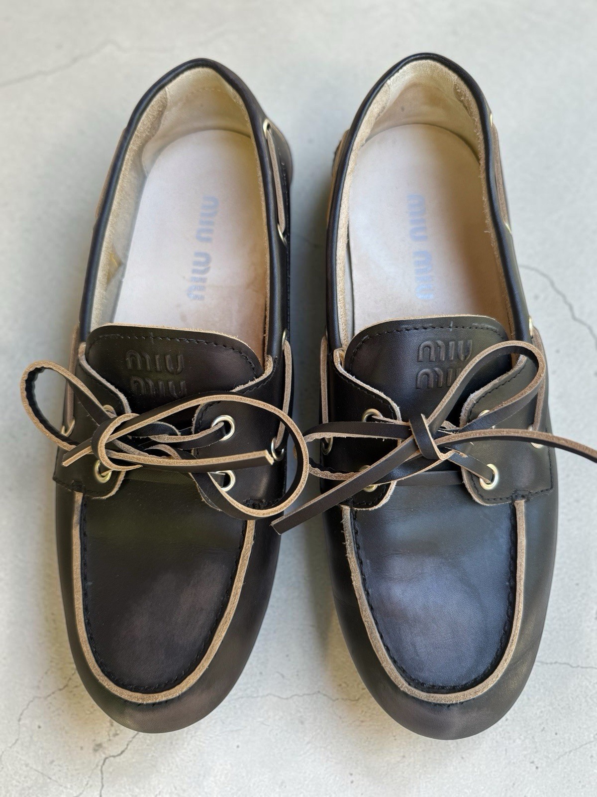 Miu Miu Unlined Bleached Leather Boat Shoes