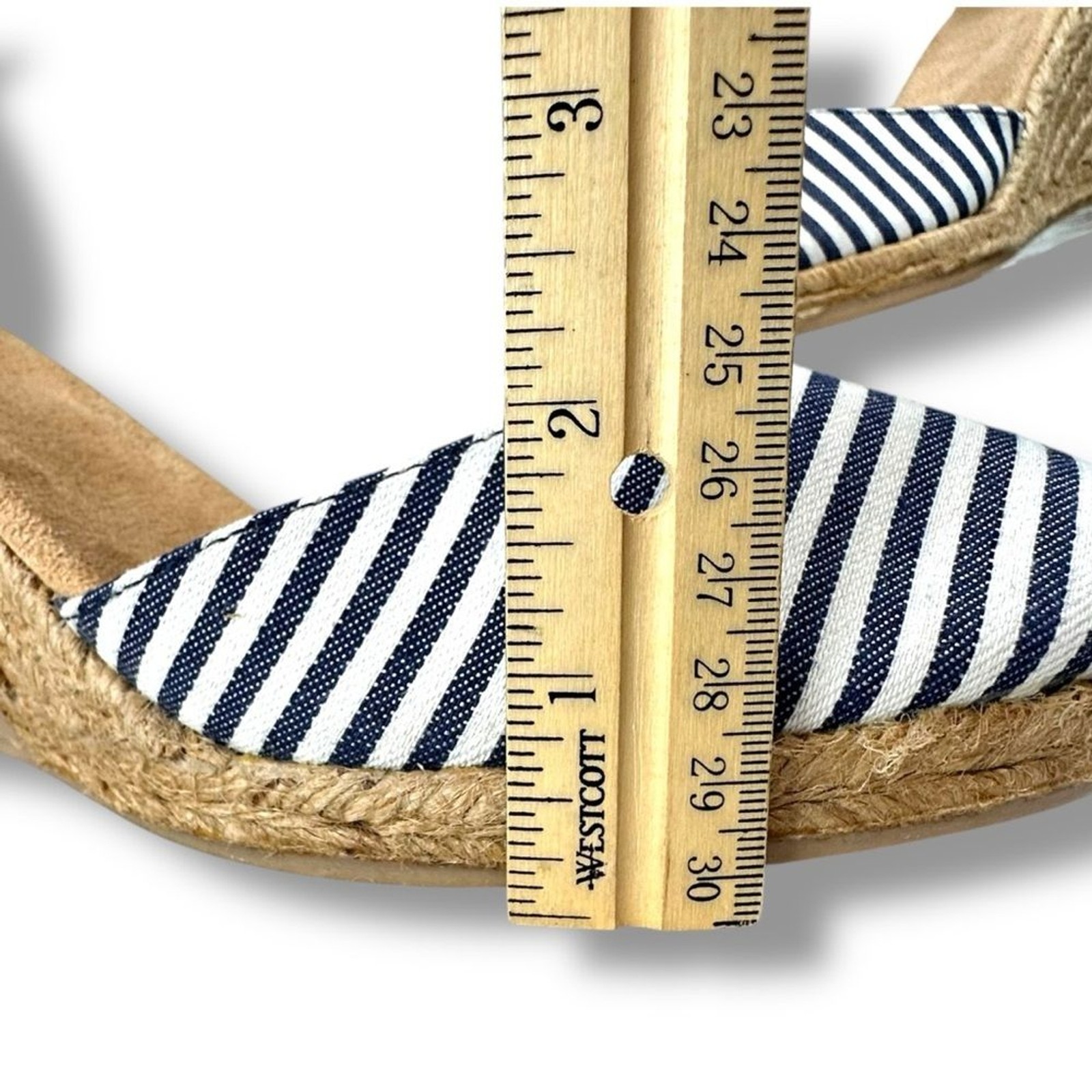 White Mountain Mamba Ankle Strap Espadrille Wedge Sandals Blue White Stripe 10M