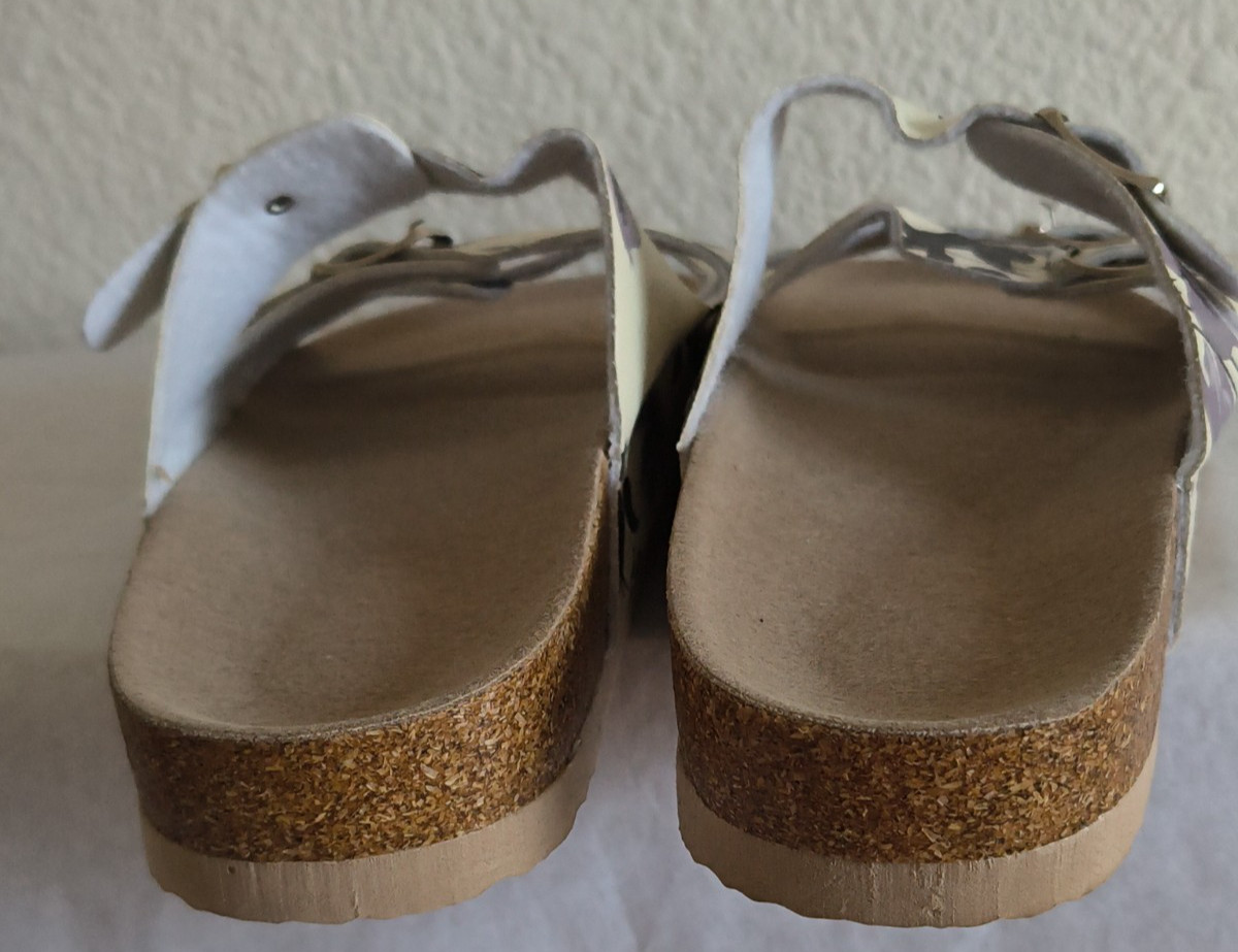NEW Woman Gold Coast TRIPLE BUCKLE STRAPS SLIDE SANDALS Size 9.5 COMFORT FLORAL