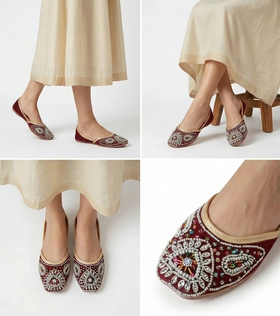 Women Wedding Shoes Leather Handmade Indian Mojaries Ballet Flat Jutties US 6-9