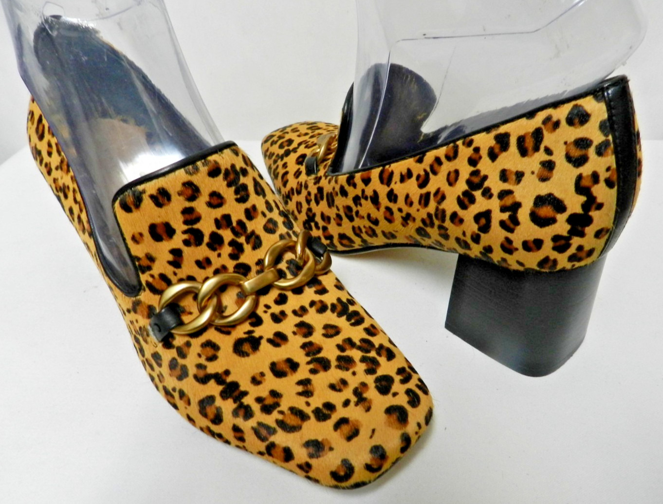 Via Spiga pony hair fur leather animal leopard block heels pumps NEW Size Sz 8