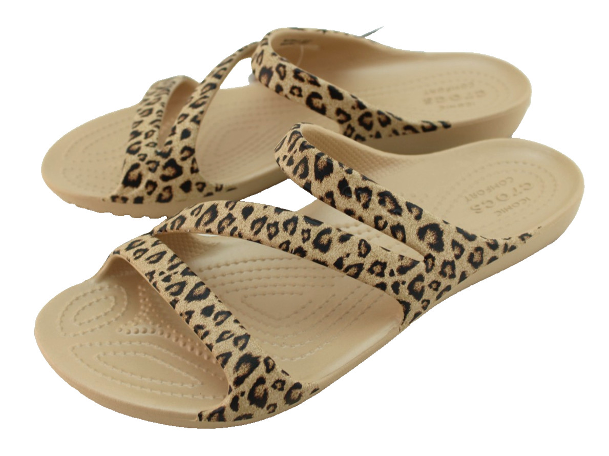 New CROCS Women’s Size 7 Kadee II Leopard Croslite Strappy Sandals
