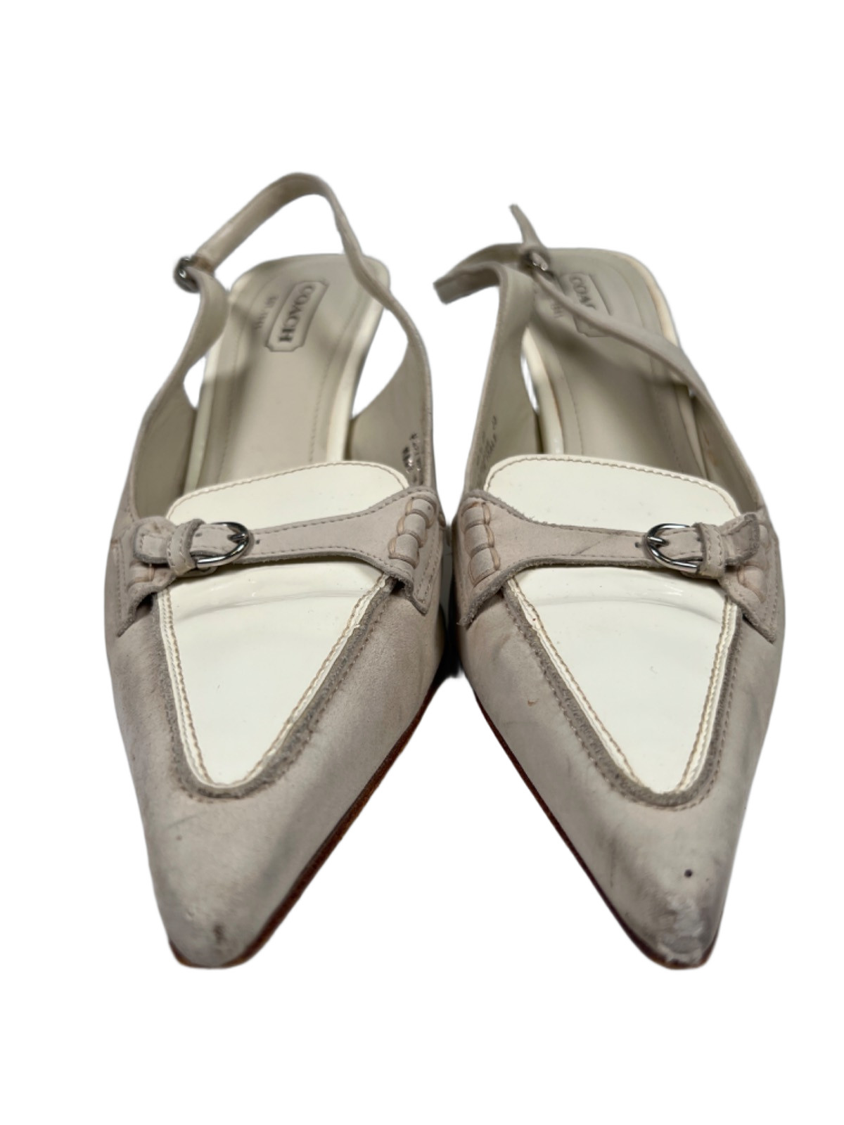 Coach Women’s White/Gray Adrian Pointed Toe Slingback Heels – 9.5B