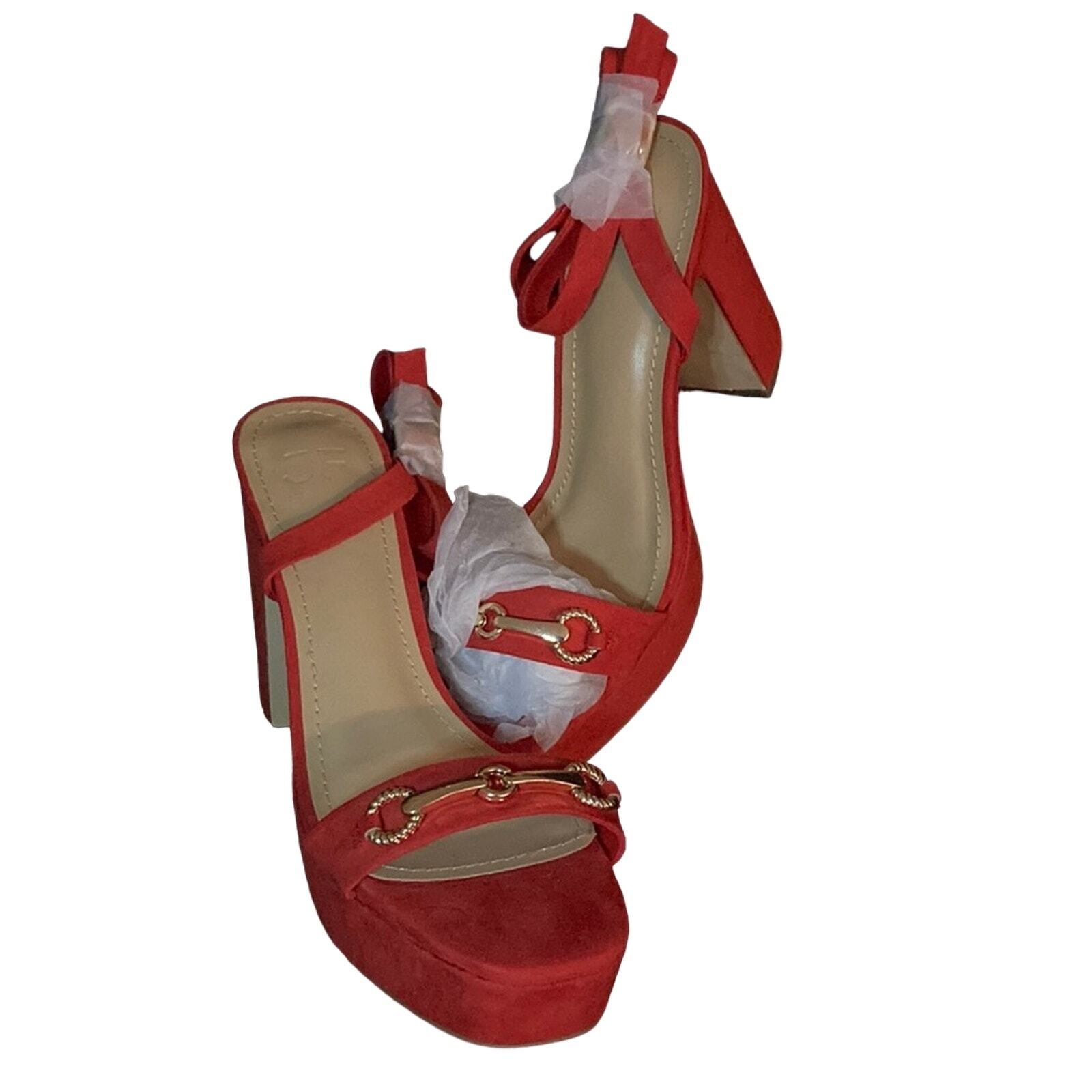 JustFab Red Chunky Heel with Gold Chain size US 7.5