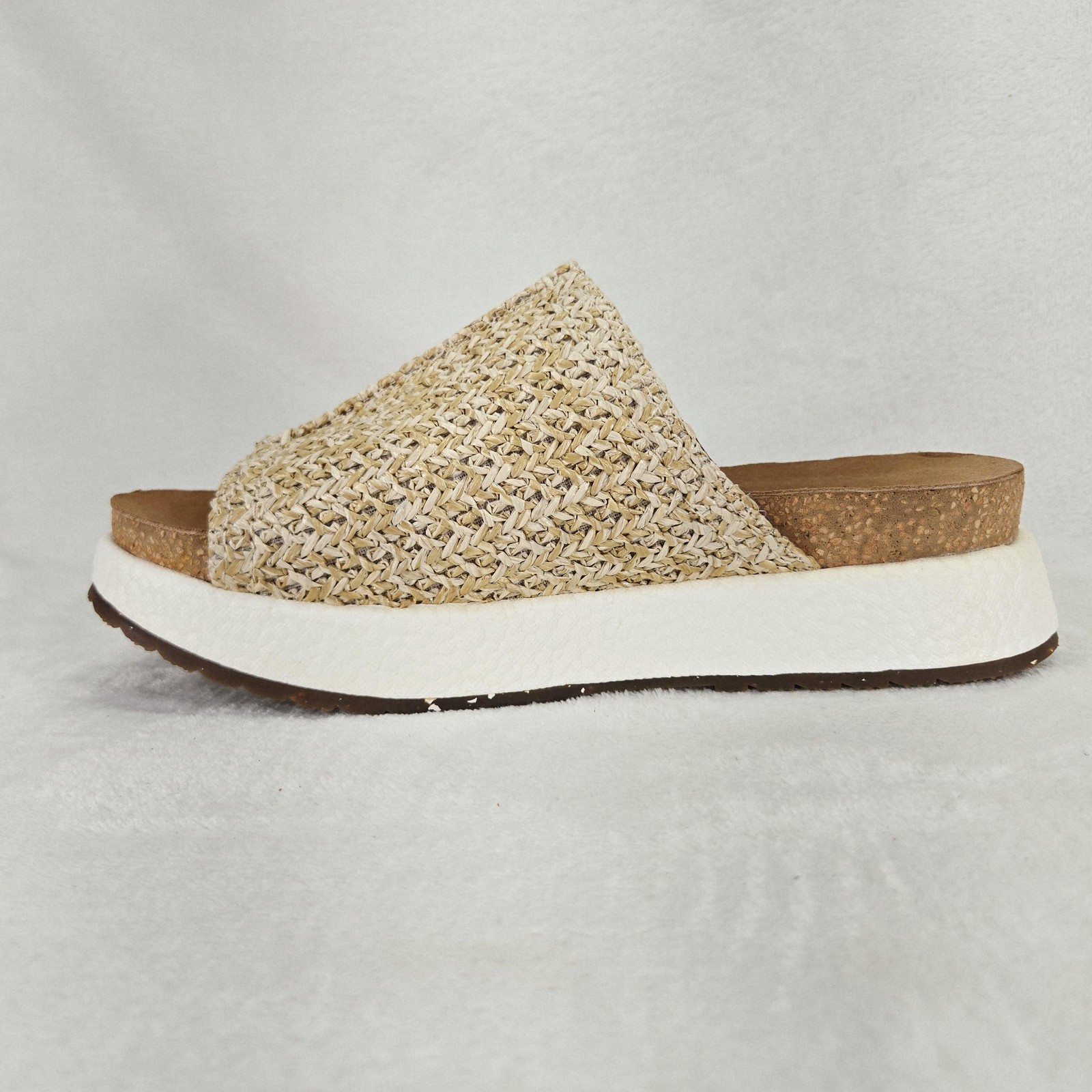 OTBT Wayside Sandals Womens 7.5 Beige Woven Platform Slide Wedge Casual