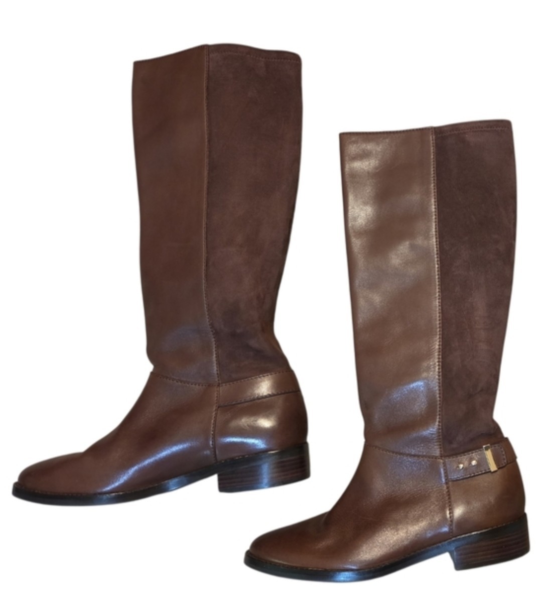 Cole Haan Brown Leather Knee High Riding Boots Buckle US 8 EU 38 Almond Toe