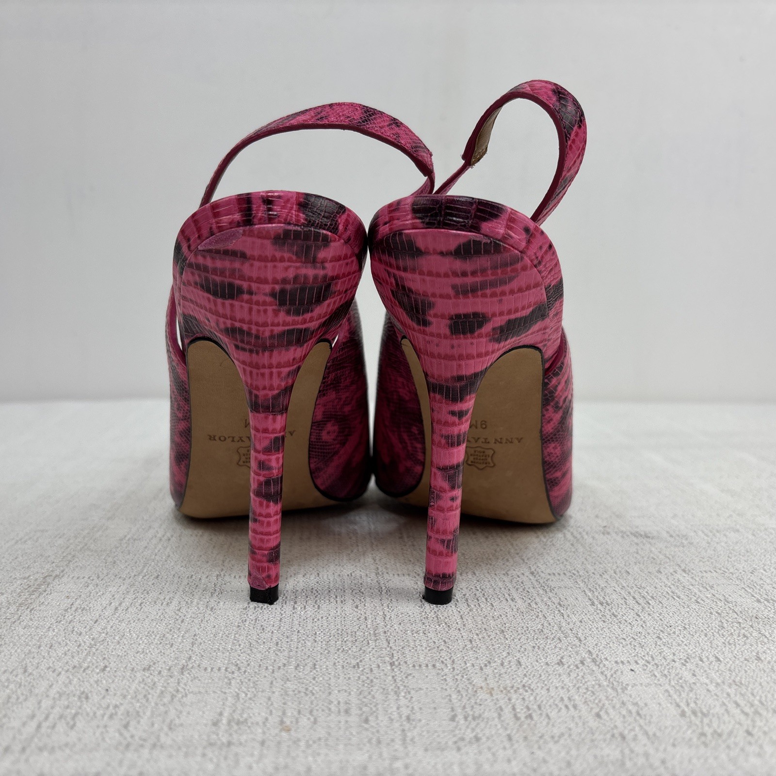Ann Taylor Pink & Black Snakeskin Print Slingback Pump Leather Size 9