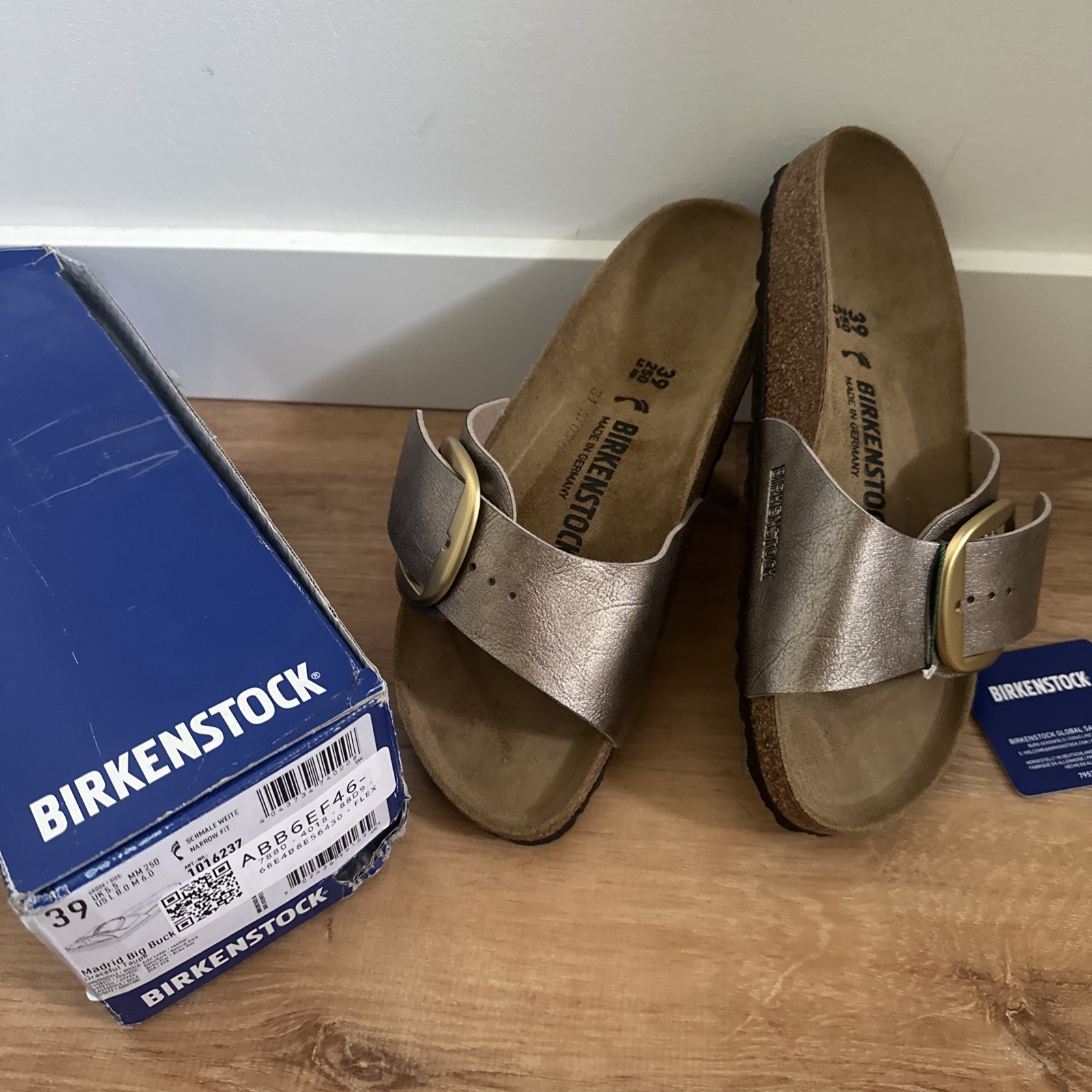 Birkenstock Madrid Big Buckle Women 39 Graceful Taupe Metallic Slide Sandal
