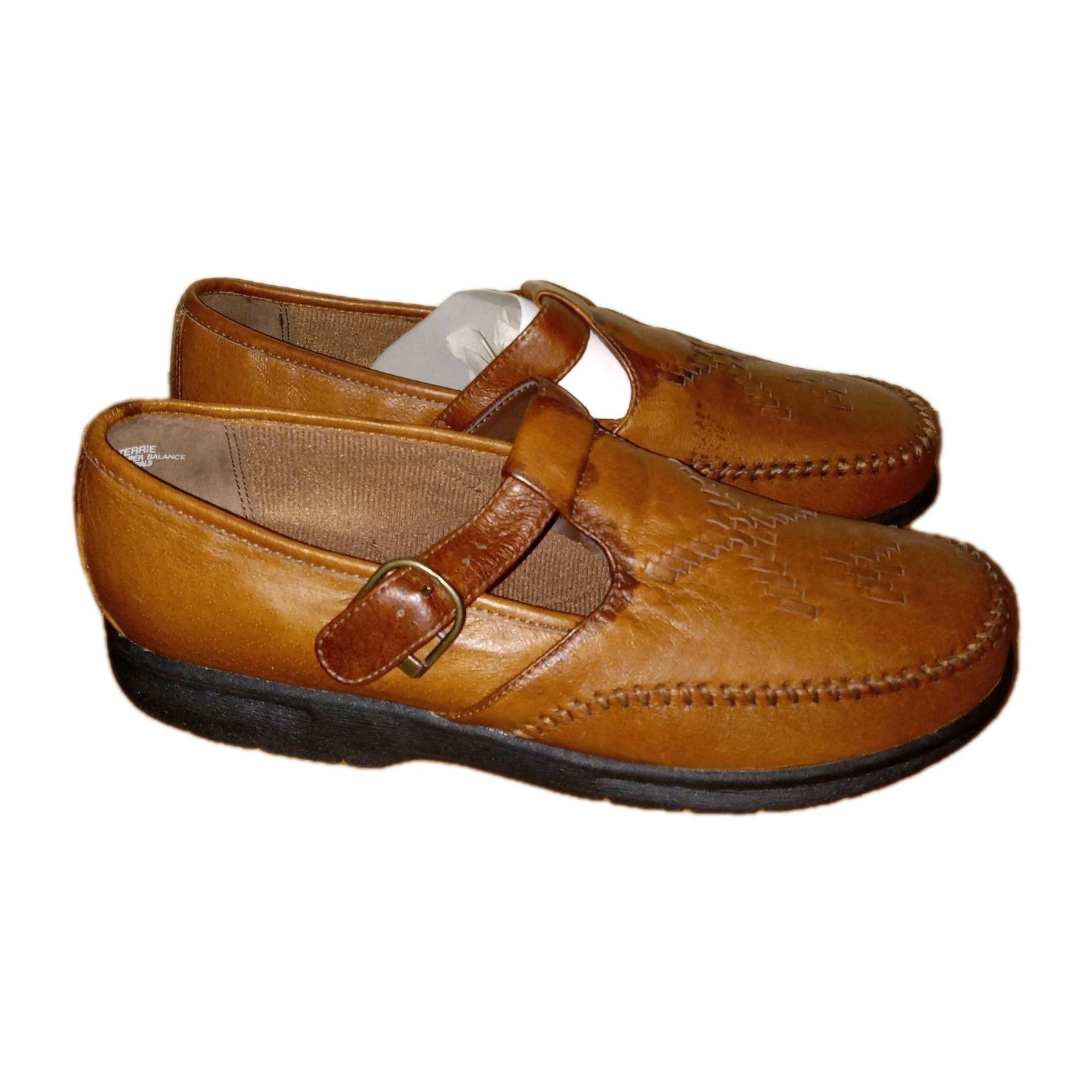 Vtg Sonoma Mary Jane Loafers Womens 11 Brown Woven Leather Buckle Preppy Boho