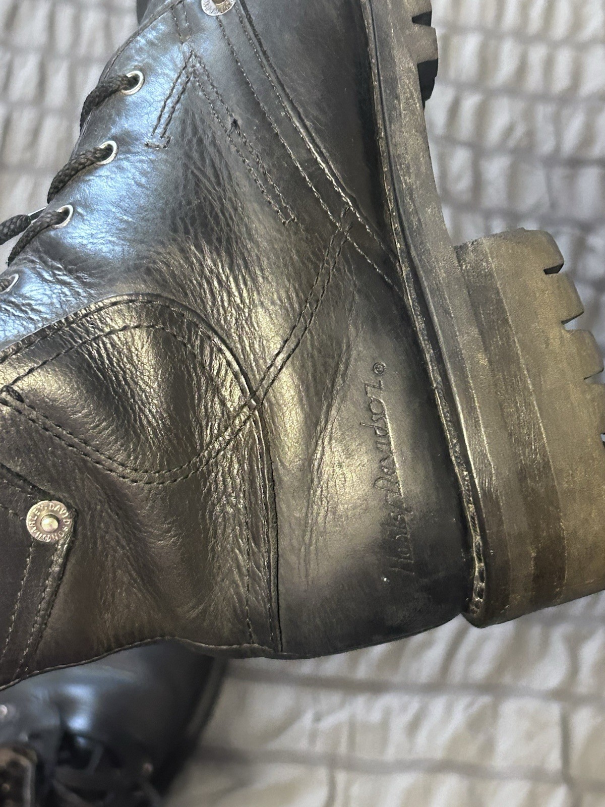 Harley Davidson Boots Womens 7.5 Black Leather 84070 Side Zipper Riding Motto