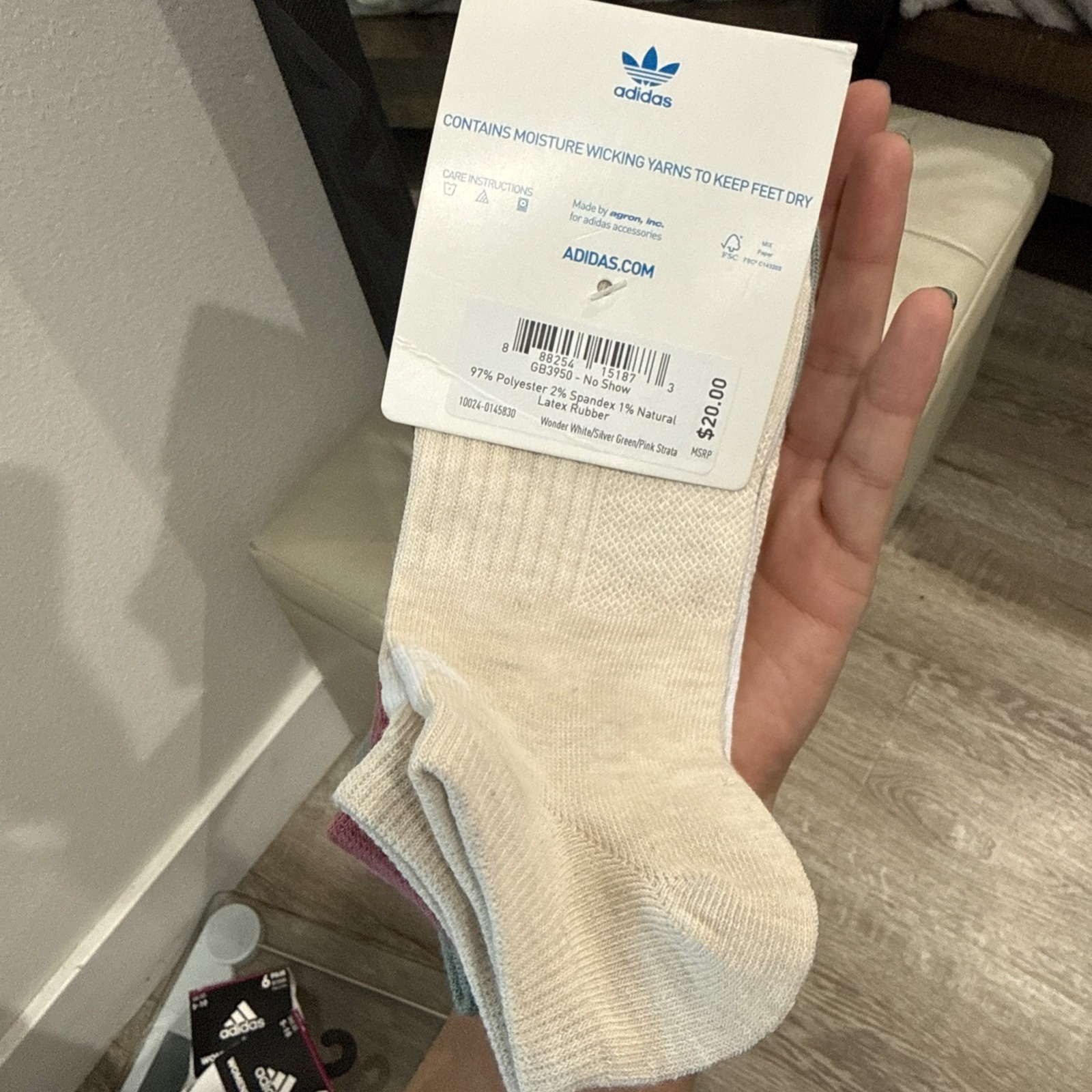 Adida No Show Socks Women’s 6-10 White 6 Pairs