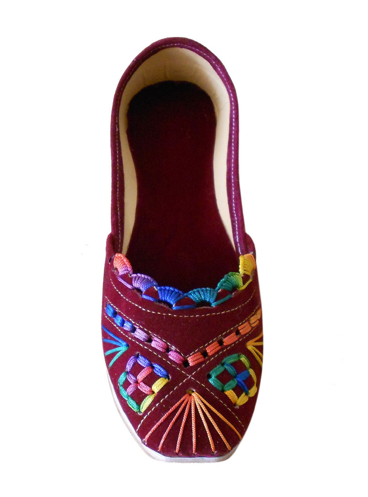 Women Shoes Indian Handmade Mojaries Leather Maroon Flats Loafers Jutties US 6-9