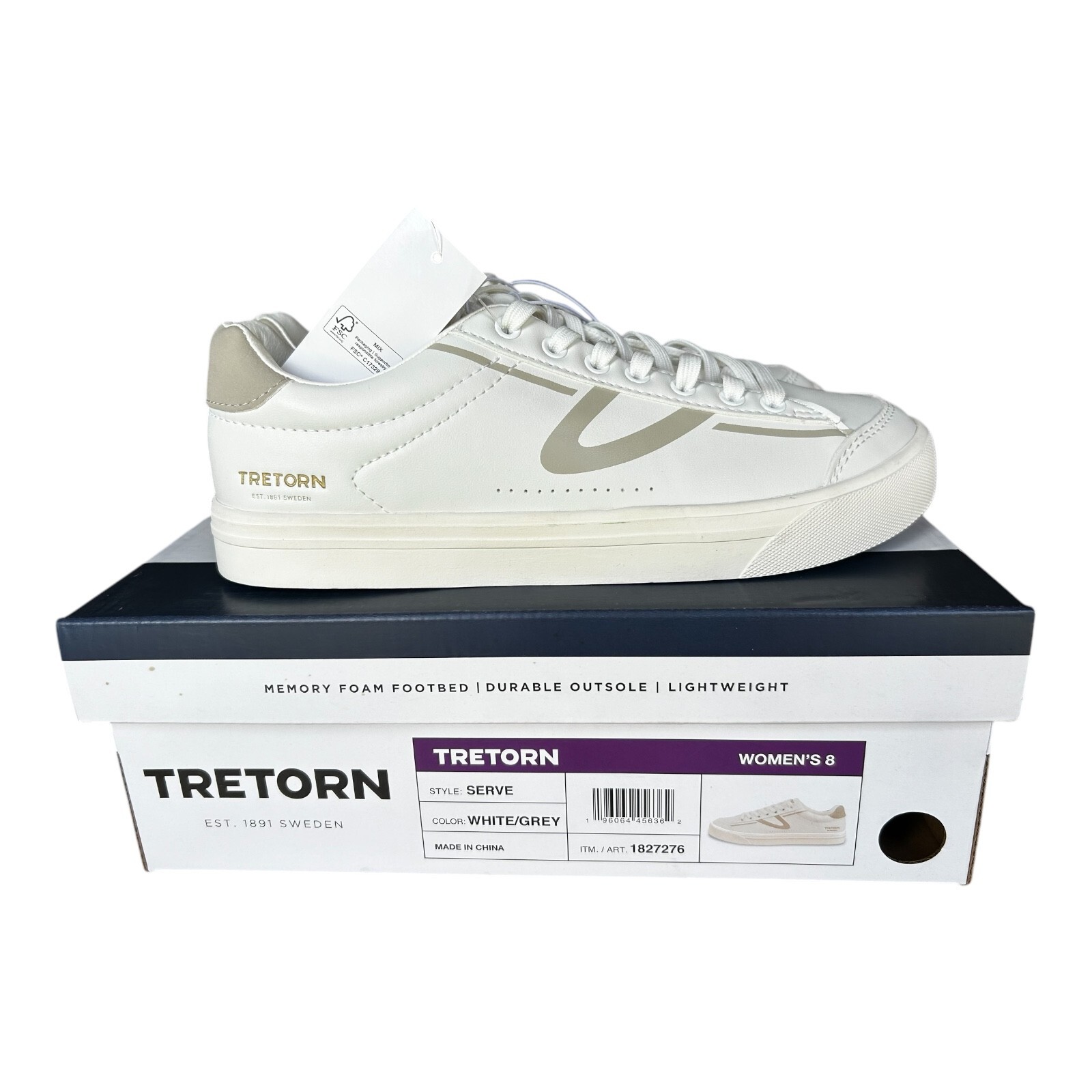 Tretorn women’s Hopper Sneaker Memory Foam Lightweight Shoes White Grey size 8