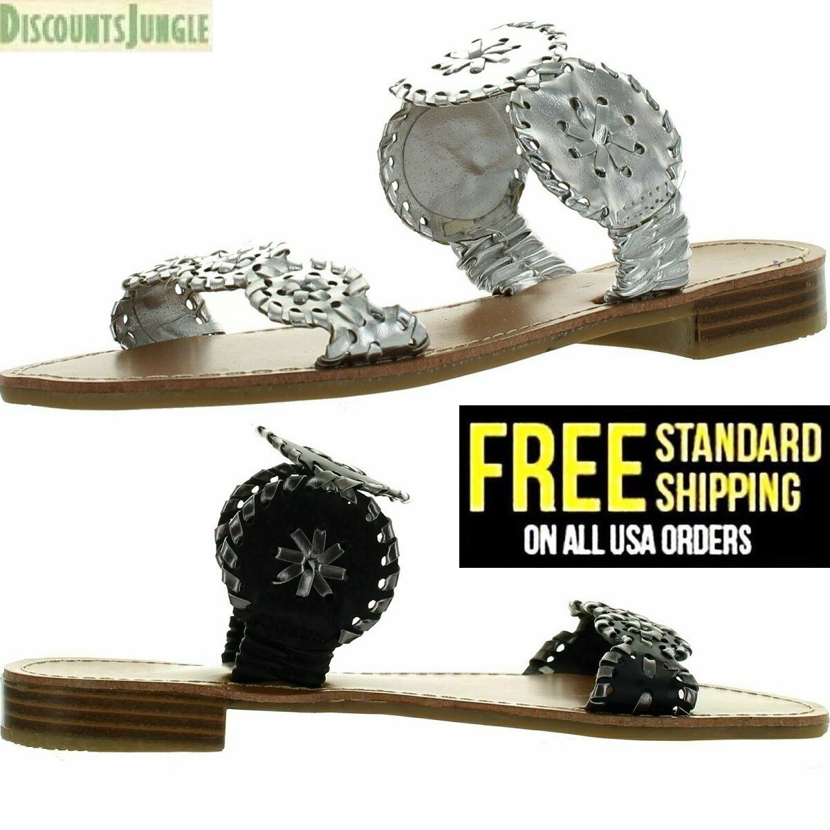 Pierre Dumas Rosetta 4 Women’s vegan man made Sandal SILVER & BLACK (SIZE 6-10)