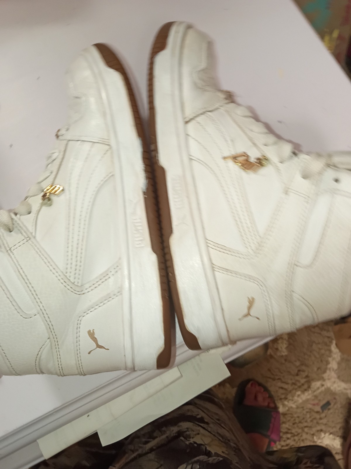 PUMA Rebound Layup Pearlized High Top Womens Off White Sneakers Size 8