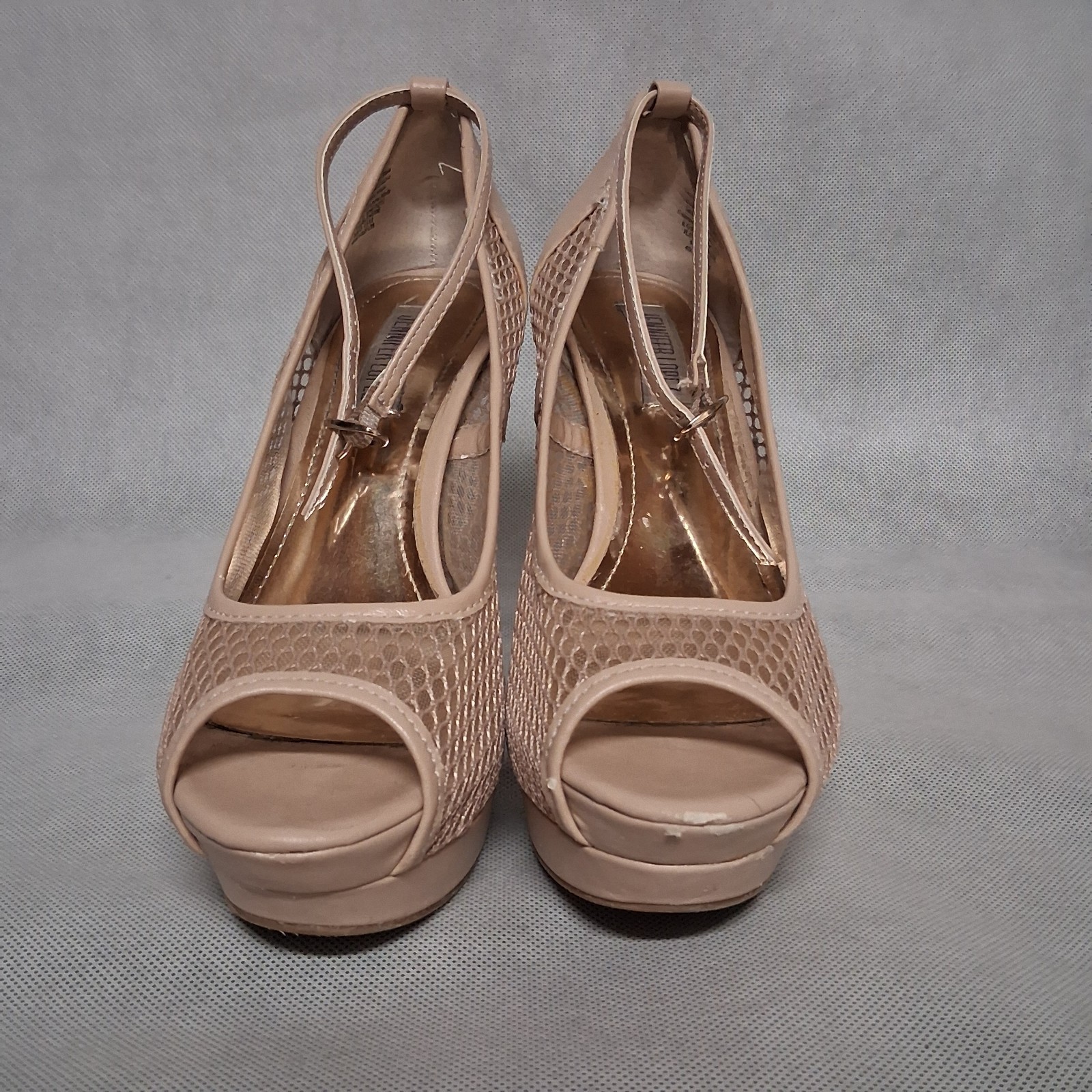 Jennifer Lopez Star Nude Peep Toe Platform Stiletto Pumps Heels 6.5 Ankle Strap