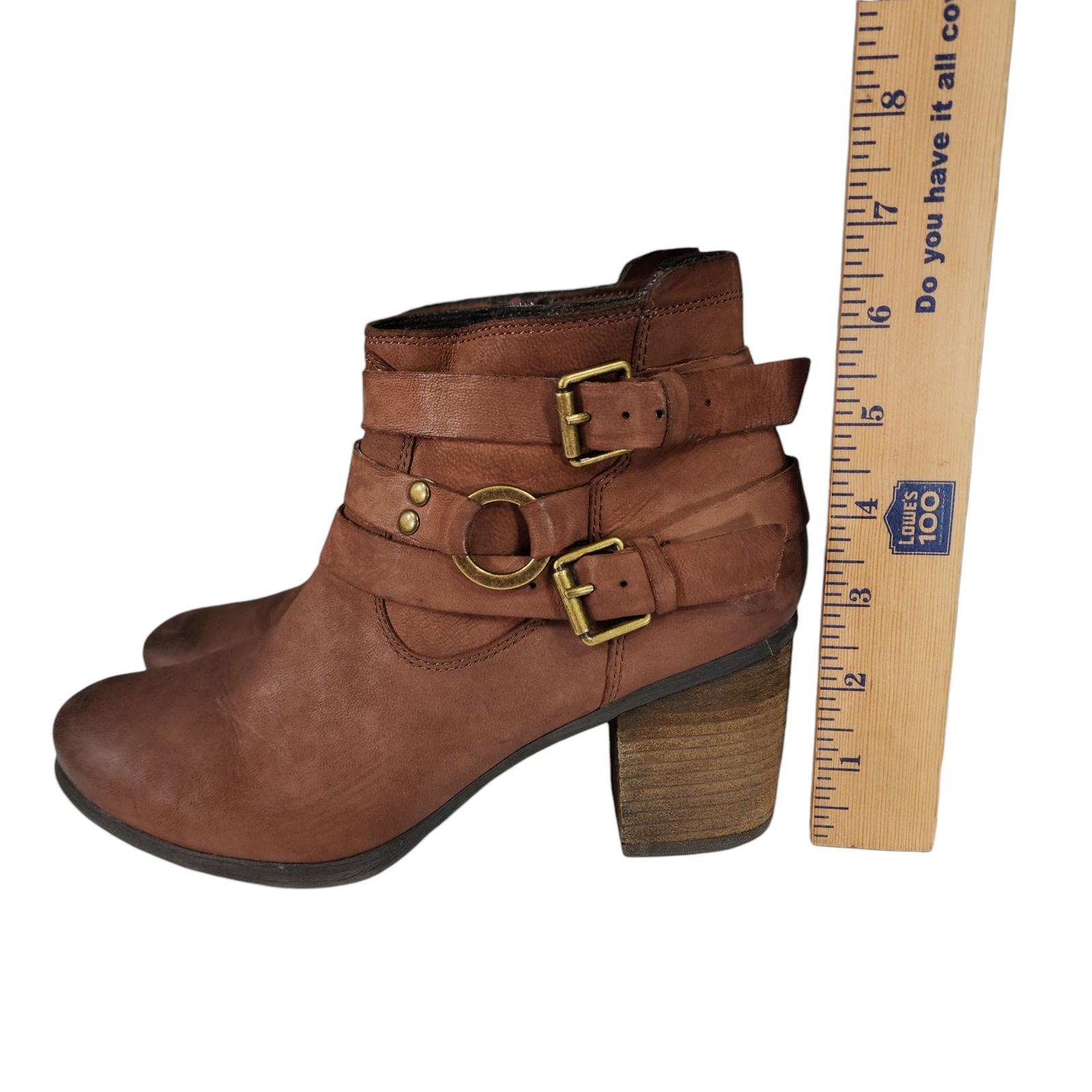 Josef Seibel Britney Ankle Boot 38 7-7.5 Women Brown Leather Straps Buckle 2.75″