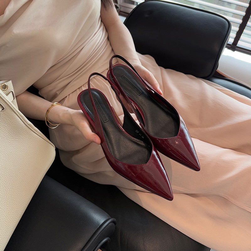 Elegant Pointed Toe Slingback Flats Concise Low Heel Shoes Ladies Mules Pumps