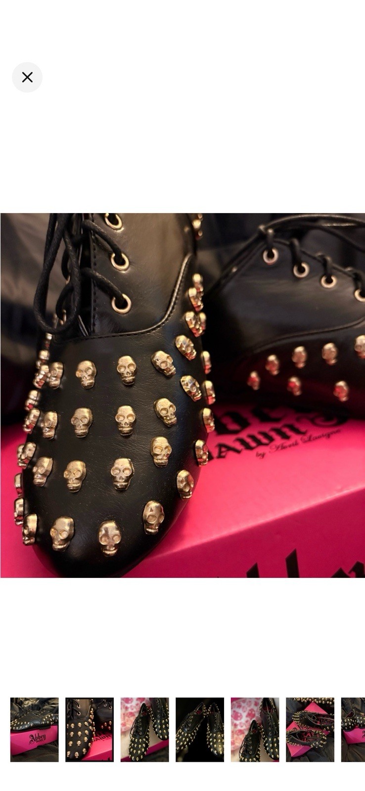Abbey Dawn Women’s Black Studded Skull Accents Lace-Up Flats Black/Gold Size 8