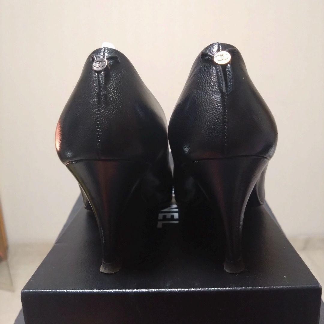 CHANEL Classic Pumps 36 23cm Black Leather Elegant Coco Mark
