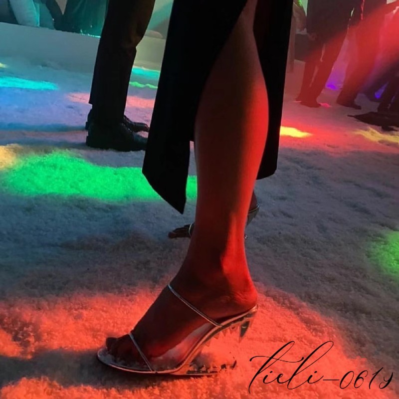 Women Metal High Teeth Heels Mules Sandals Oversize Slippers Fashion Show Runway