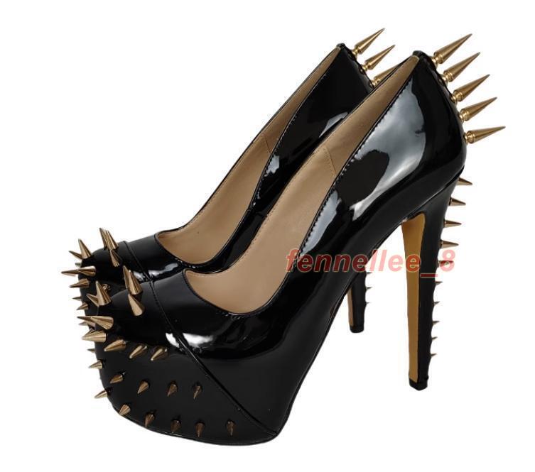 16CM Spike Riveted High Stiletto Heel Sexy Womens Platform Slip on Pumps Party