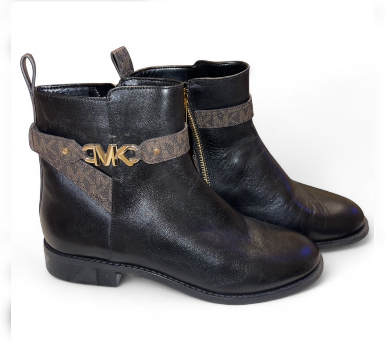 Michael Kors Women’s Black Logo Print Leather Ankle Bootie Zip Closure Size 6M