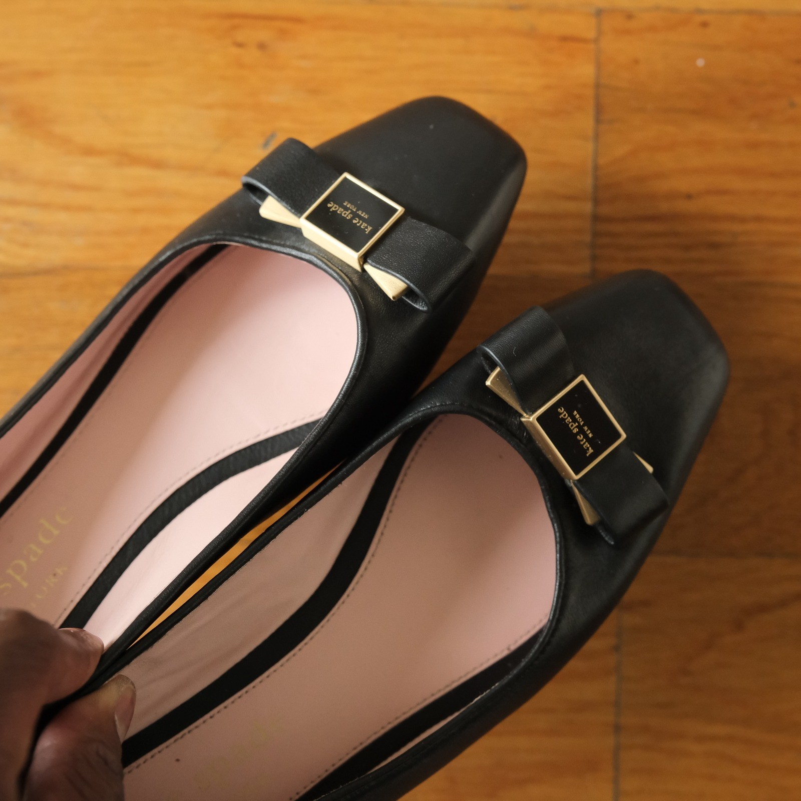 Kate Spade Bowdie Ballet Flats Women Black Bow Square Toe 6B Classic Designer