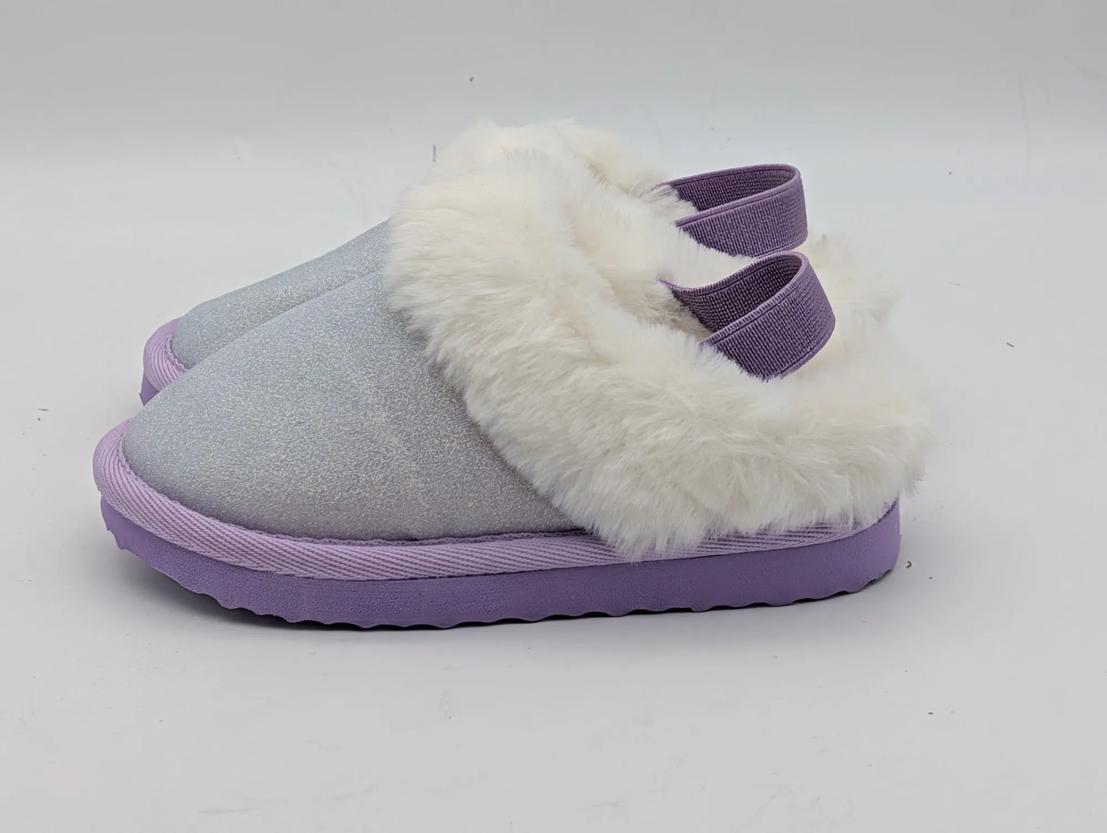 Magellan Outdoors Toddlers Sparkle Plush Slide Slippers Purple White Faux Fur