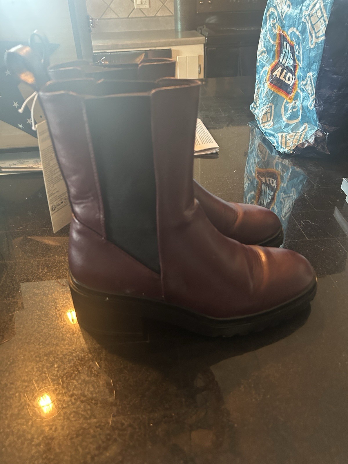 Womens Chelsea Boots Elastic Chunky Block Heel Ankle Boot sz 8