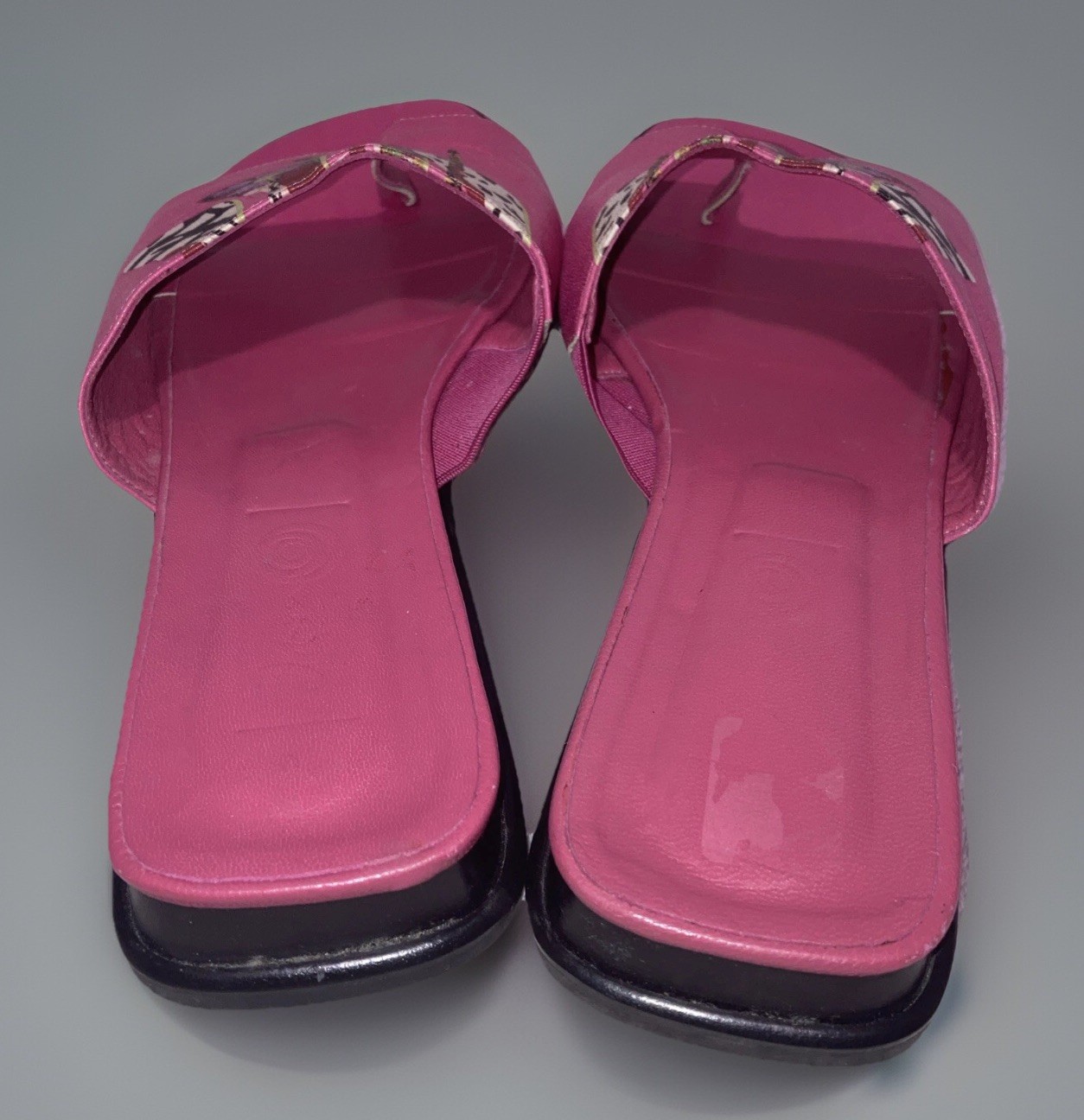Icon Wearable Art Pink Leather Toe Ring Slide Sandals Hippie Boho Festival 7.5 M