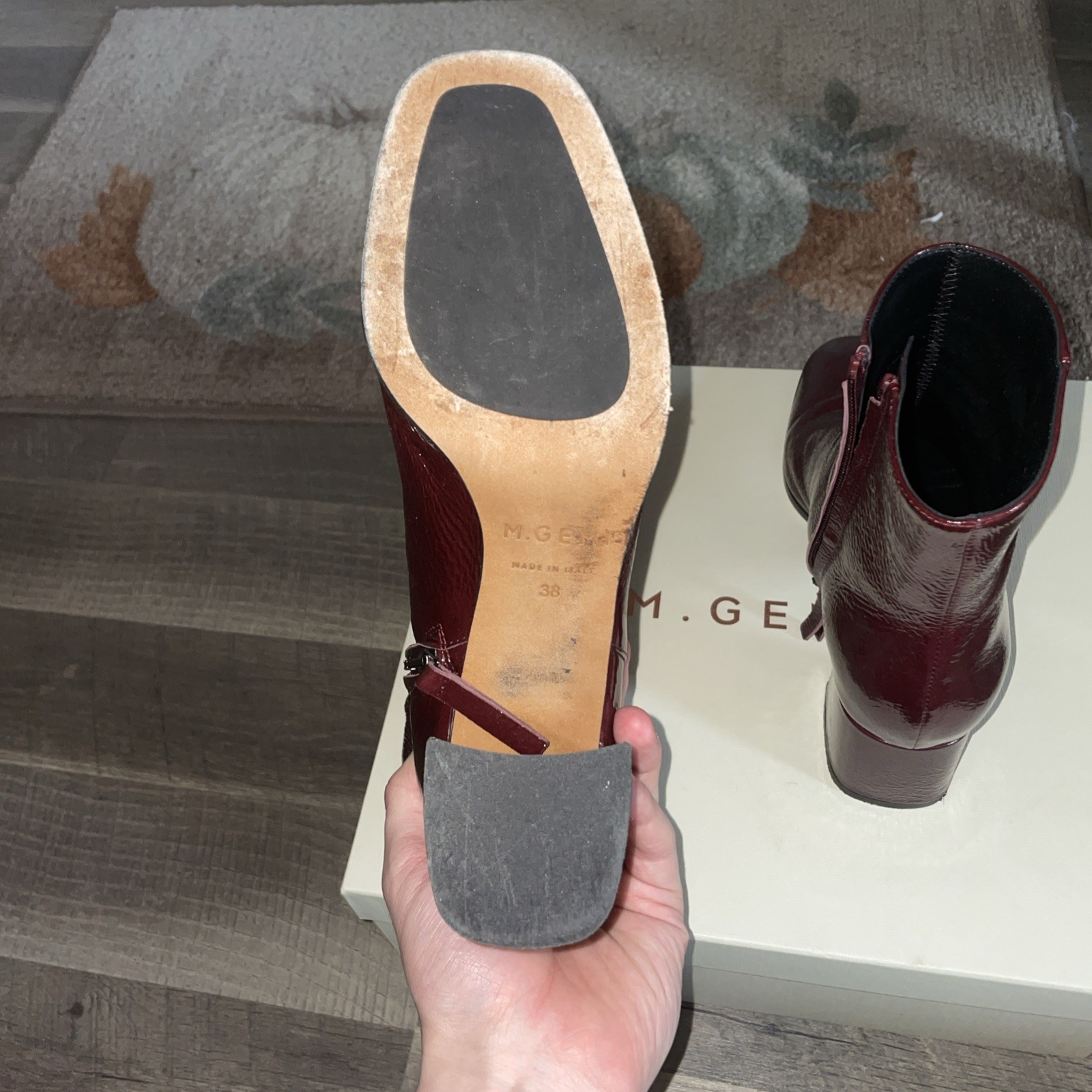 M. Gemi The Cristina Dark Burgundy Leather Ankle Boots Size 38