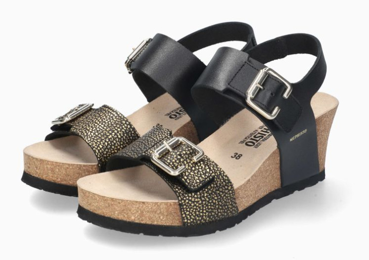 Mephisto Lissandra Black Leather Wedge Comfort Sandal Women’s sizes 36-42 NEW!!!