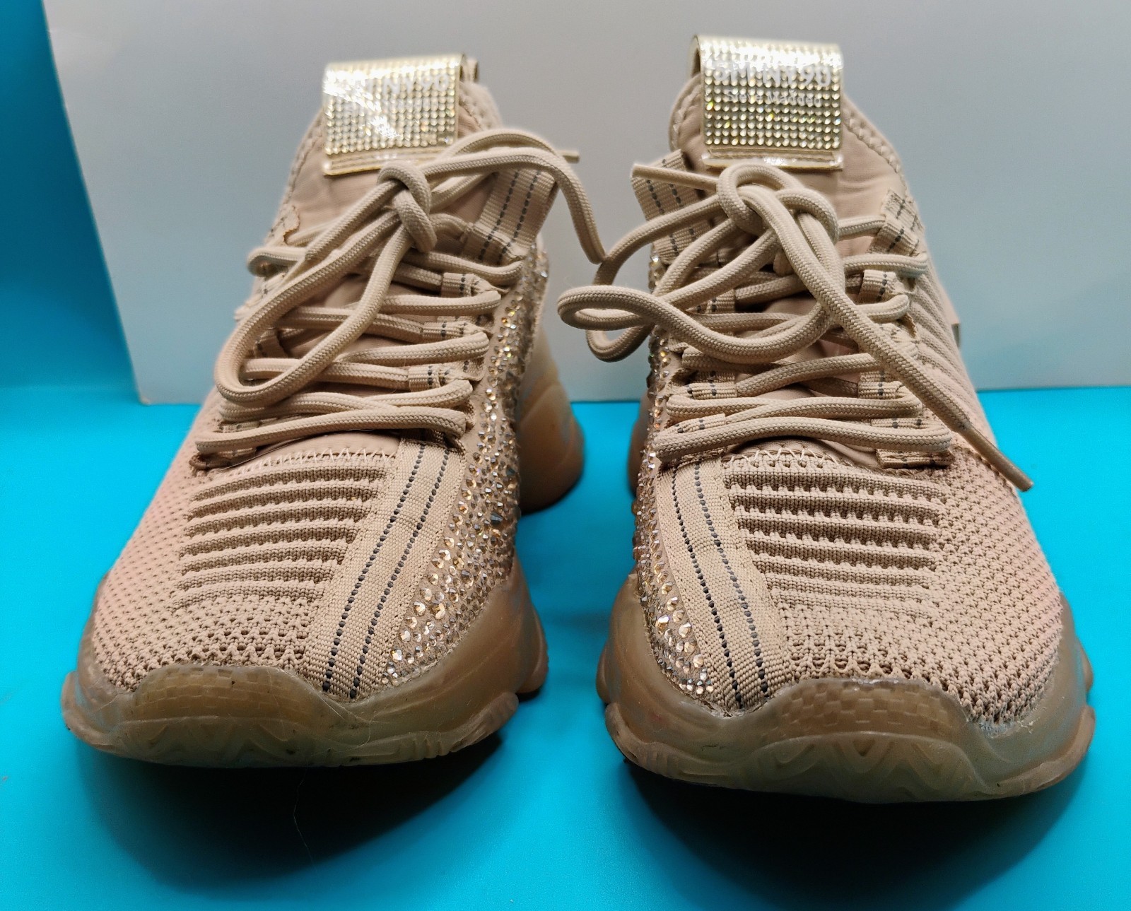 Steve Madden Maxima SM NY90 Sneaker Womens 7.5M Nude Rhinestones Shoes