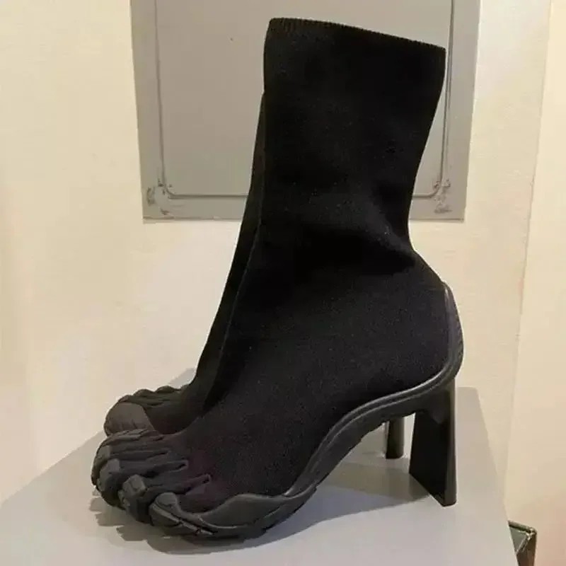 Five Finger Toe Fashion High Heel Ankle Boots New Elastic Mesh Cloth Socks Boots