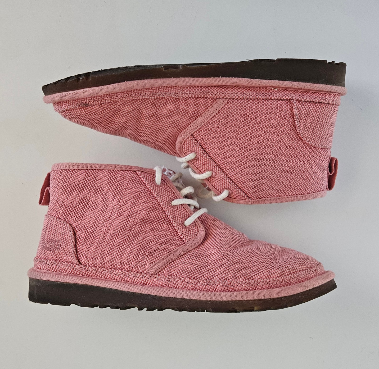 UGG Neumel Chukka Boots Women 8 Pink Natural Canvas Lyocell Plush Lining 1119597