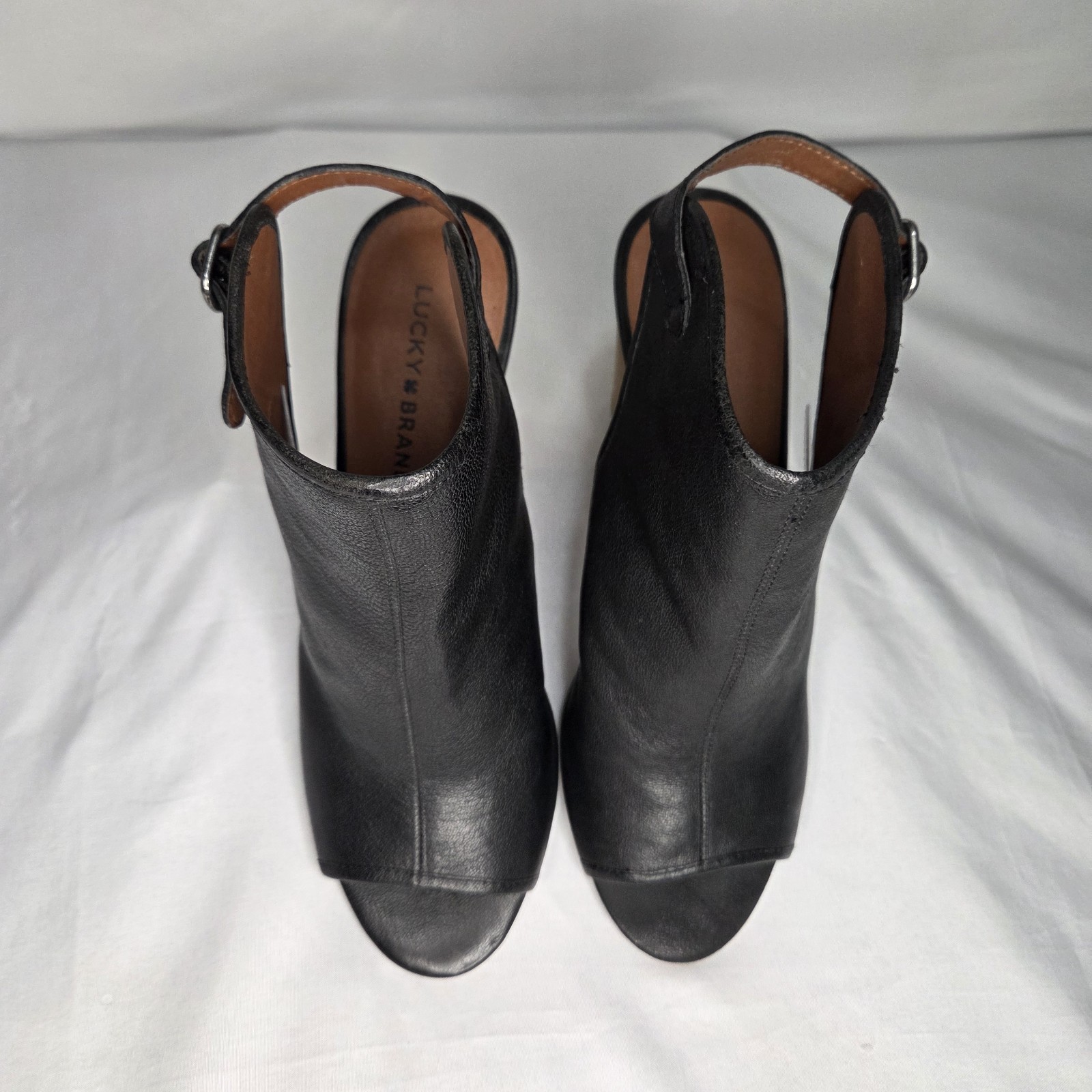 Lucky Brand Risza wedge sandals black leather ankle strap Size 9.5 Espadrille