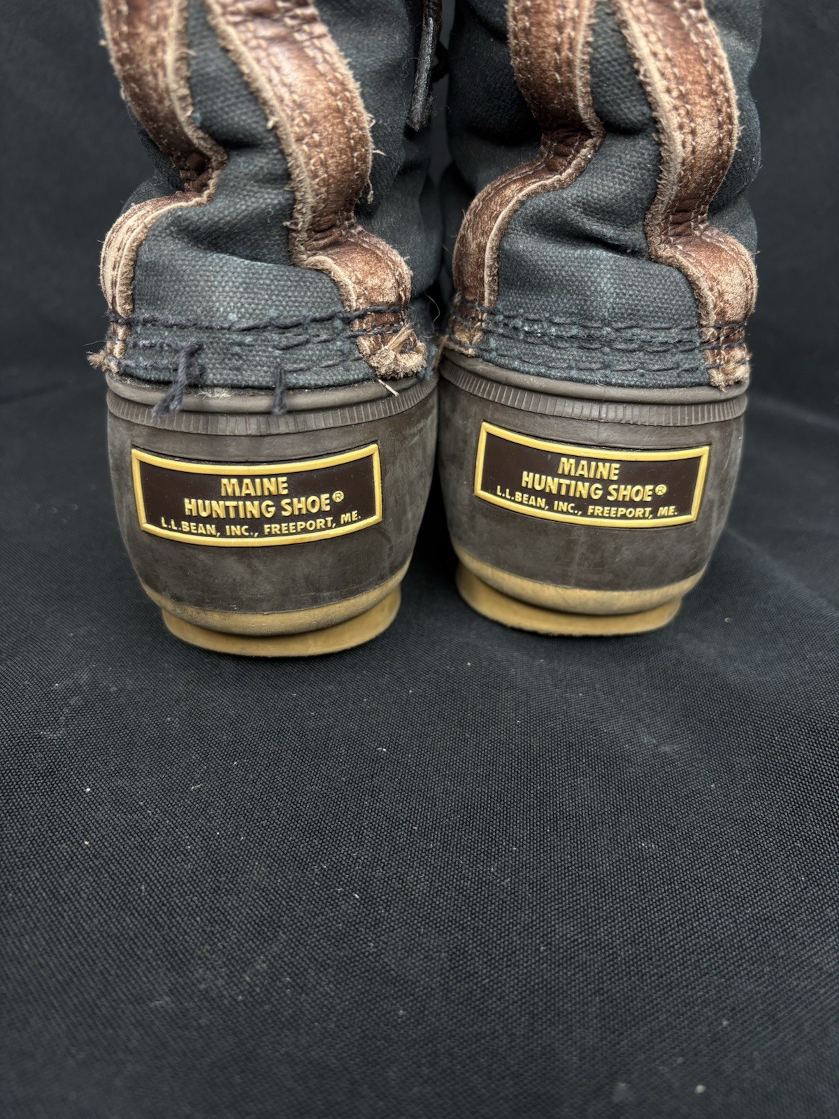LL Bean Signature BlackWaxed Canvas Maine Hunting Boot Size 7 W Shearling Lined