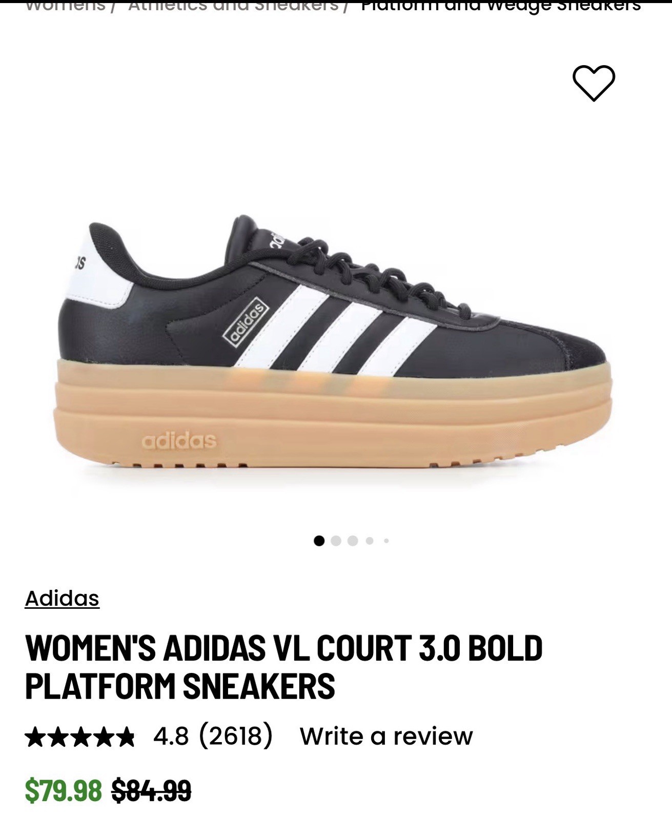 adidas VL Court 3.0 Bold Platform Sneakers Black/White Gum Sole IH4081
