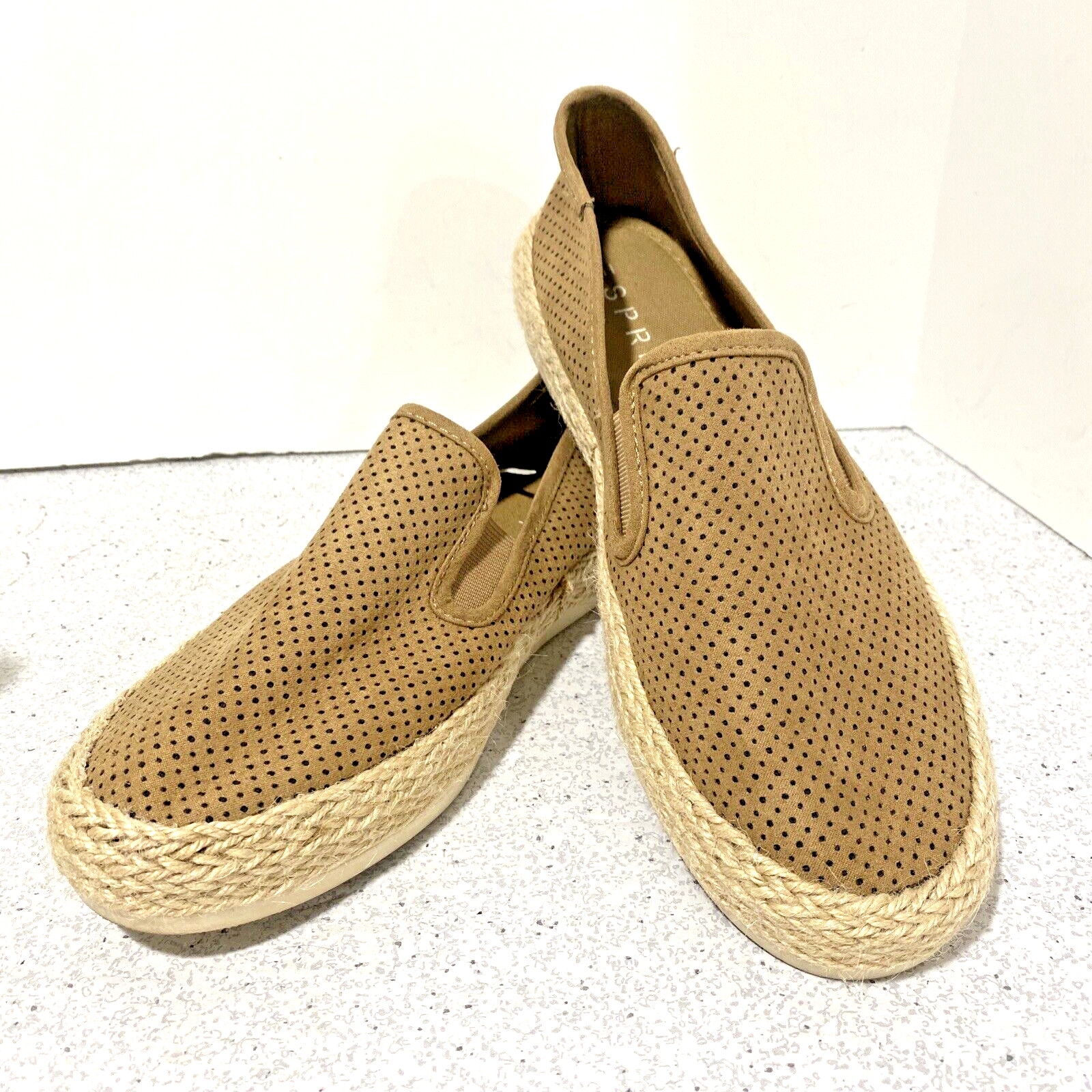 Esprit Nadine Espadrille Flats US 7.5M Tan Faux Suede Textile Uppers Casual Shoe
