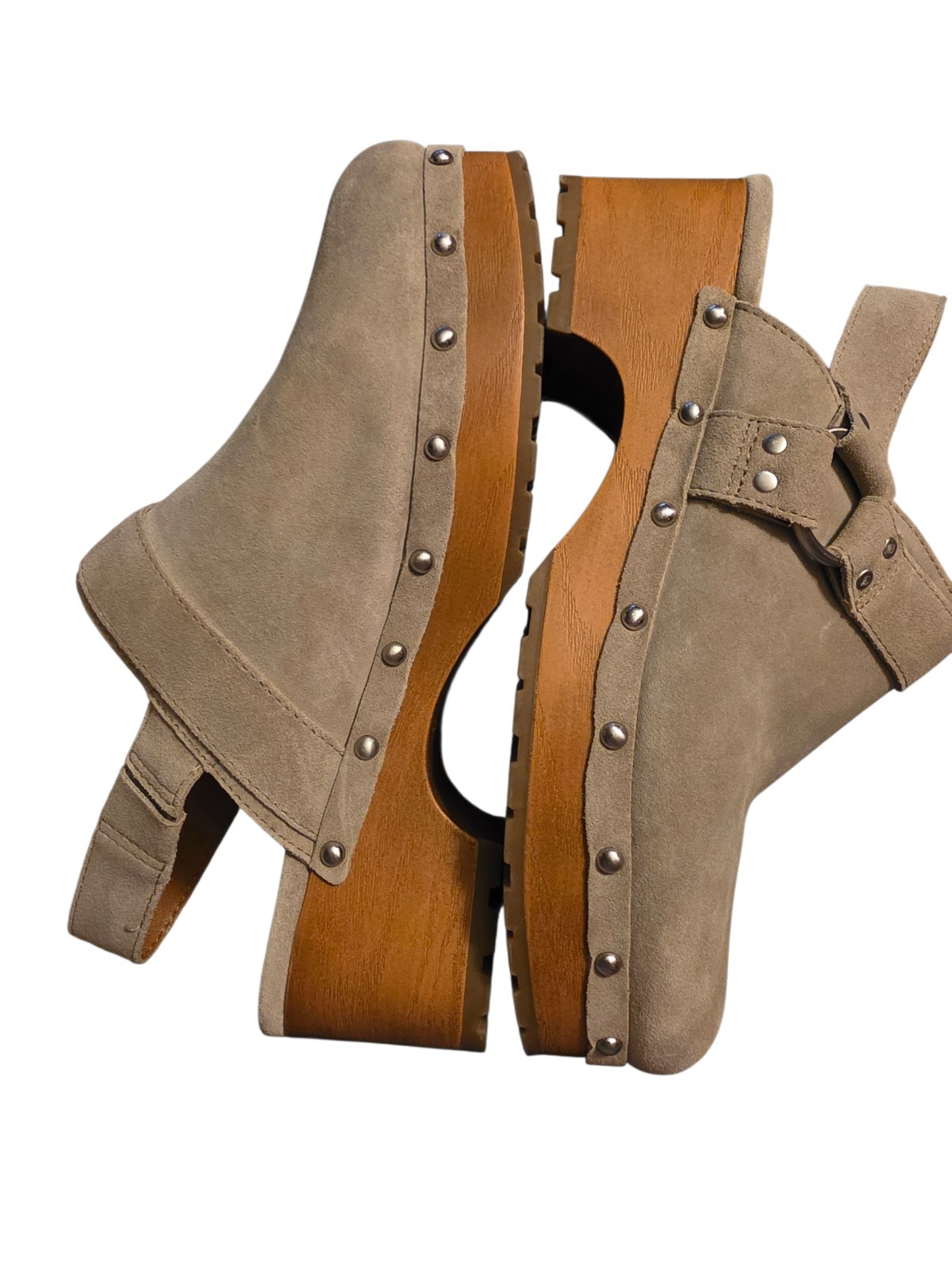 Lucky Brand Blaton Suede Studded Platform Clogs Women 9M Rock Boho Edgy Grunge