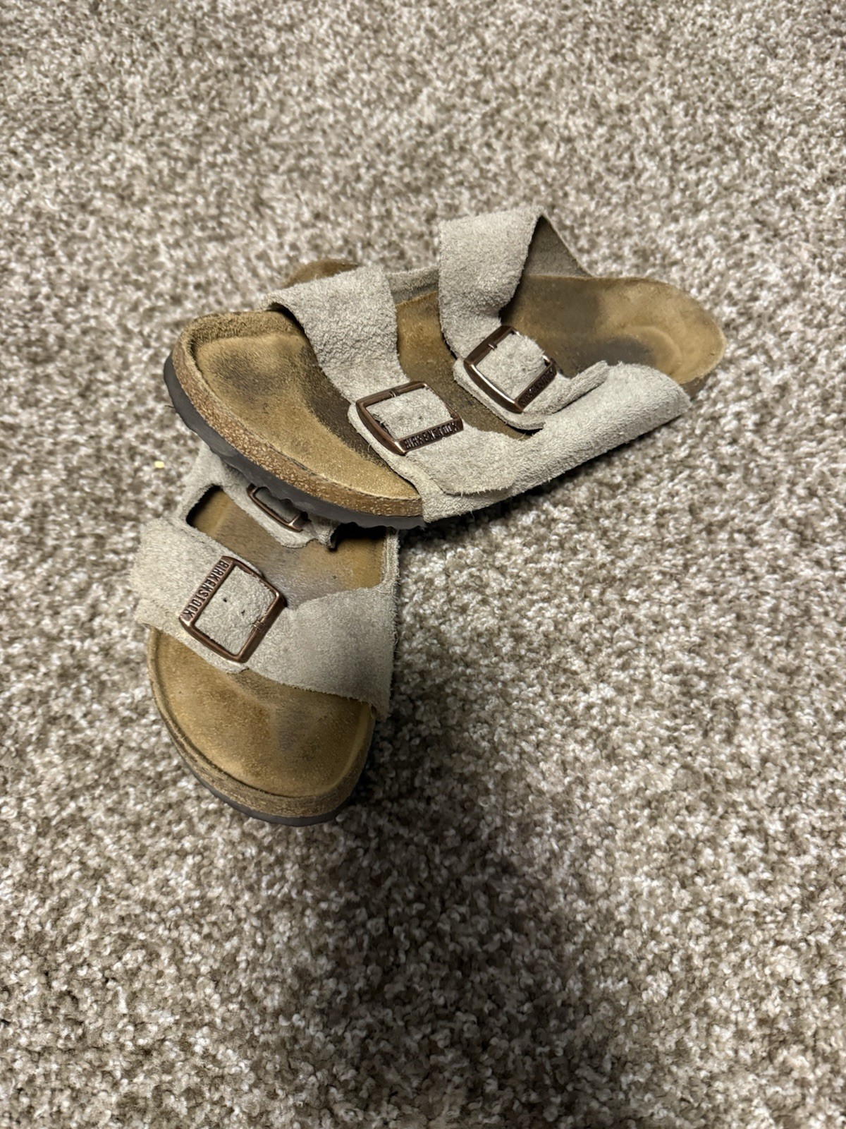 Birkenstock Beige Suede Slide Sandals Adjustable Double Buckle US 8.5