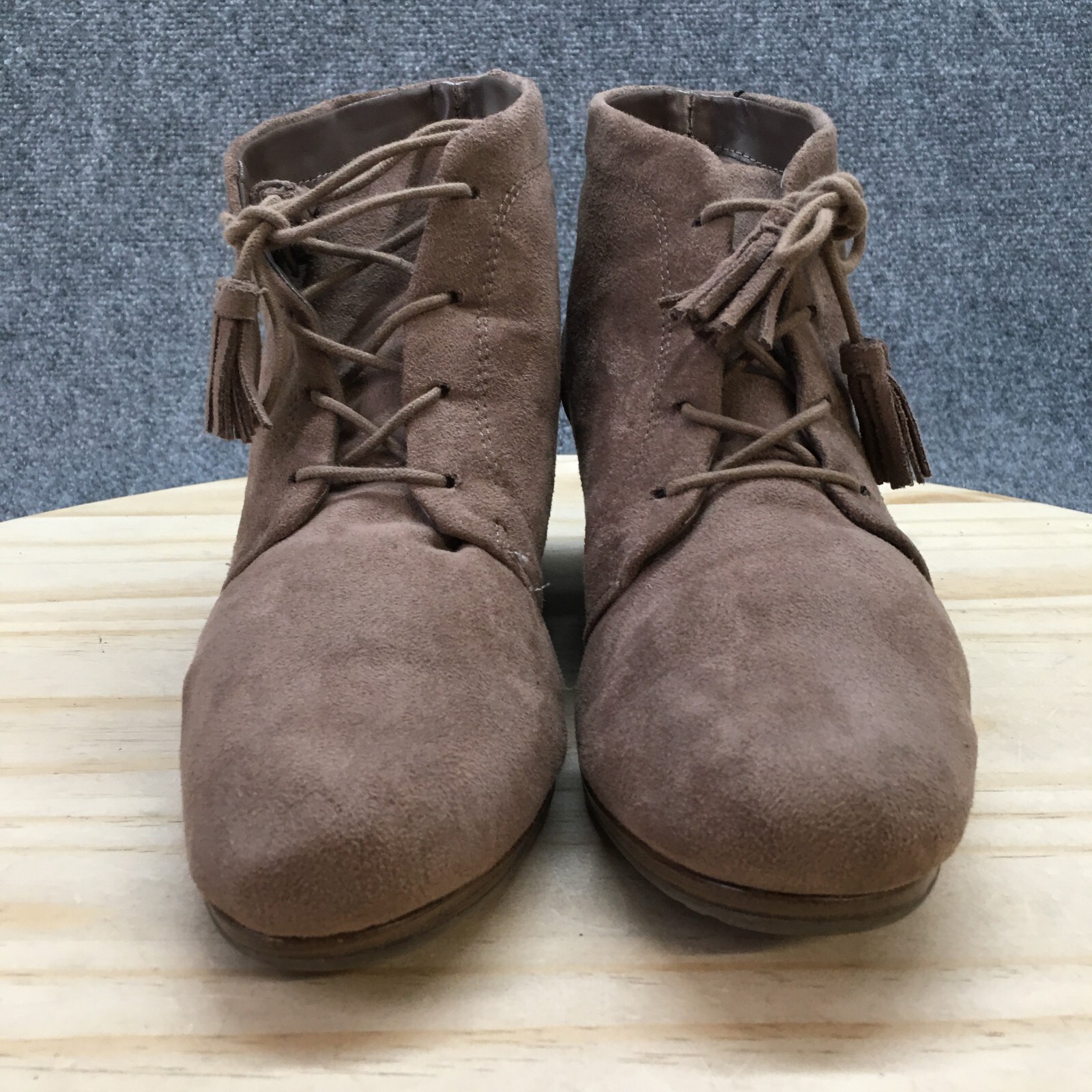 Dr Scholls Boots Womens 10 M Dakota Lace Up Wedge Ankle Booties Brown Fabric