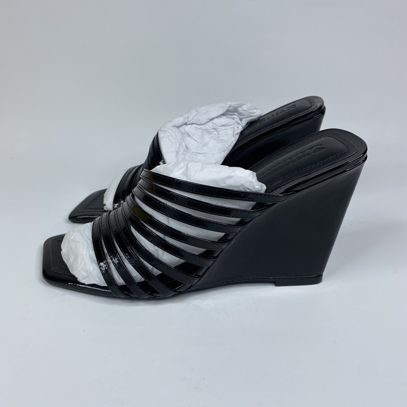 Mercedes Castillo Cecilia Wedge Sandal Glossy Black Patent Women’s US 10.5
