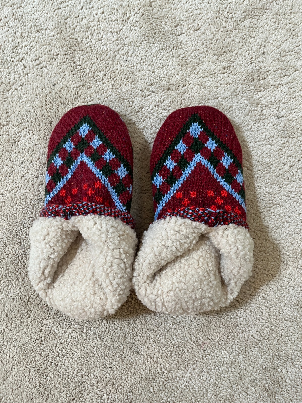 Bombas Sherpa Lined Gripper Bootie Red Blue Slipper Women Med (US W 9-11.5)*READ