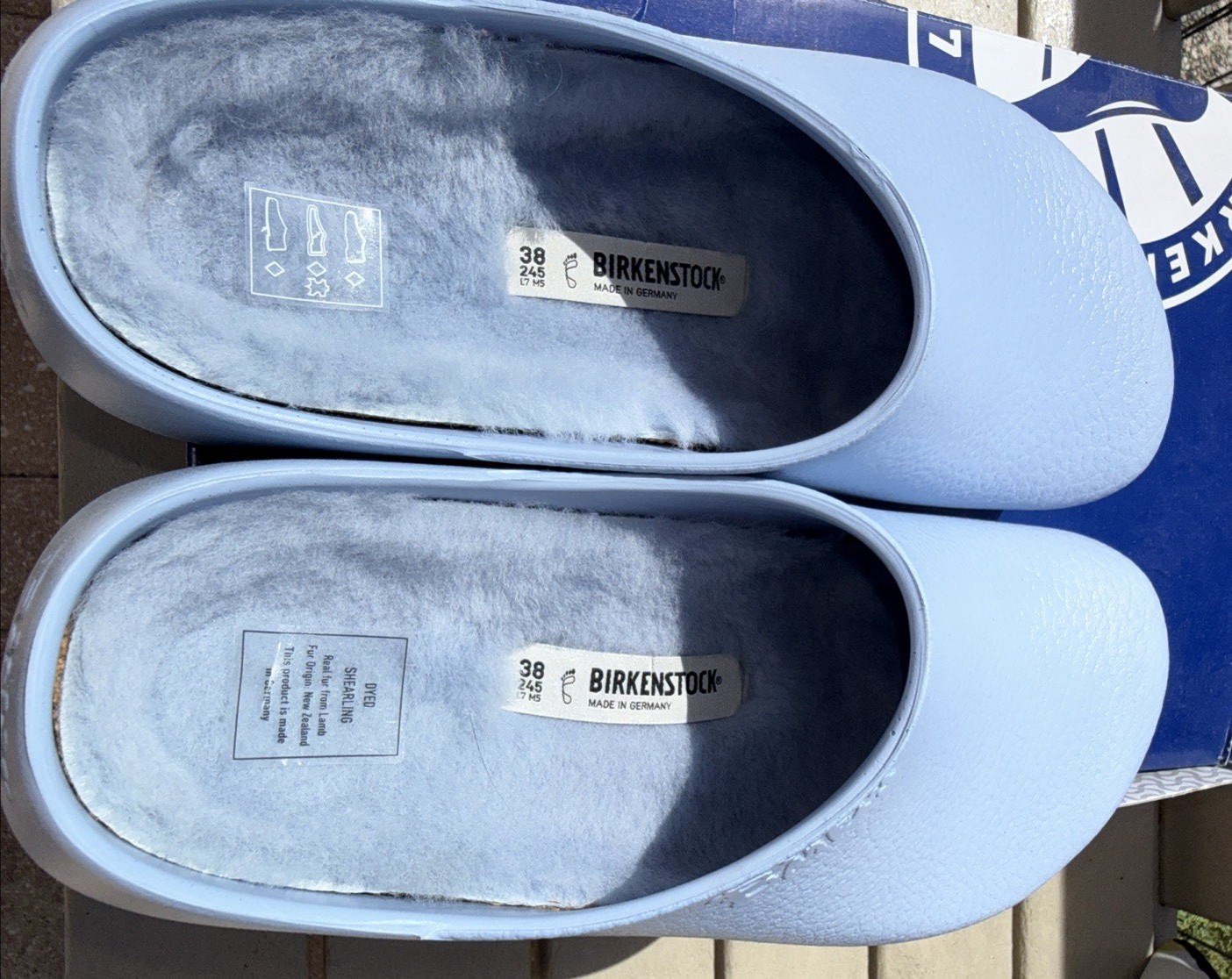 NWOB Birkenstock Super Birki Dusty Blue Shearling fur lining EU 38 US 7-8